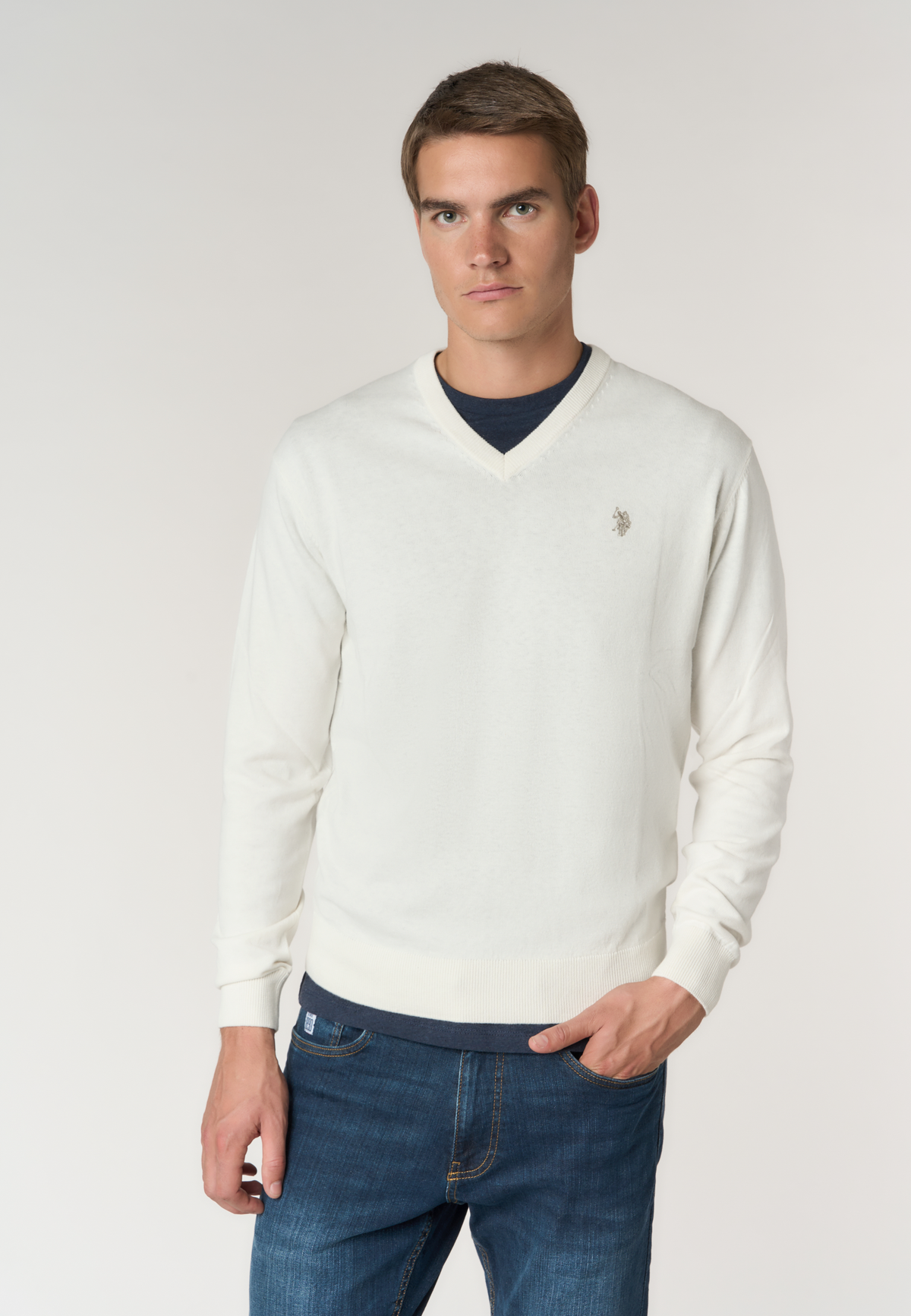 Maglia con scollo a V in misto cotone e cashmere