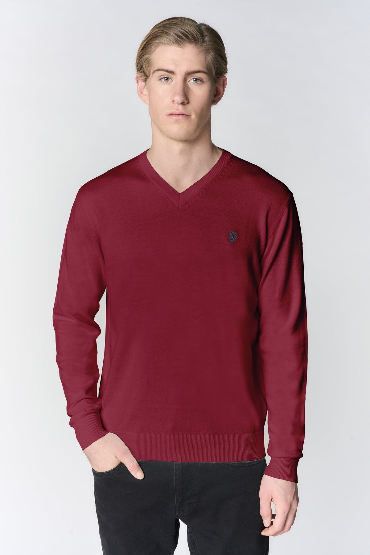 Maglia con scollo a V in misto cotone e cashmere