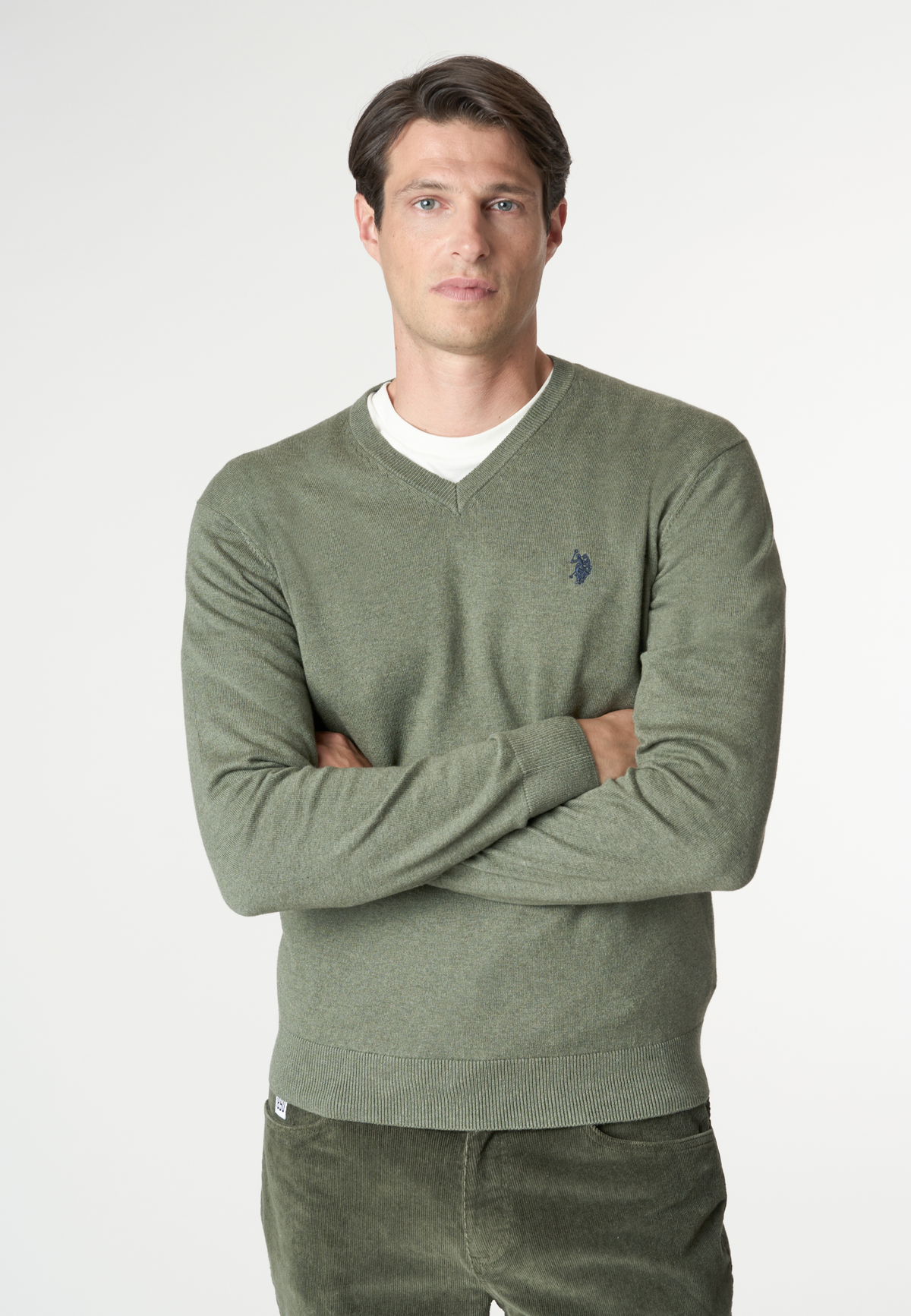 Maglia con scollo a V in misto cotone e cashmere