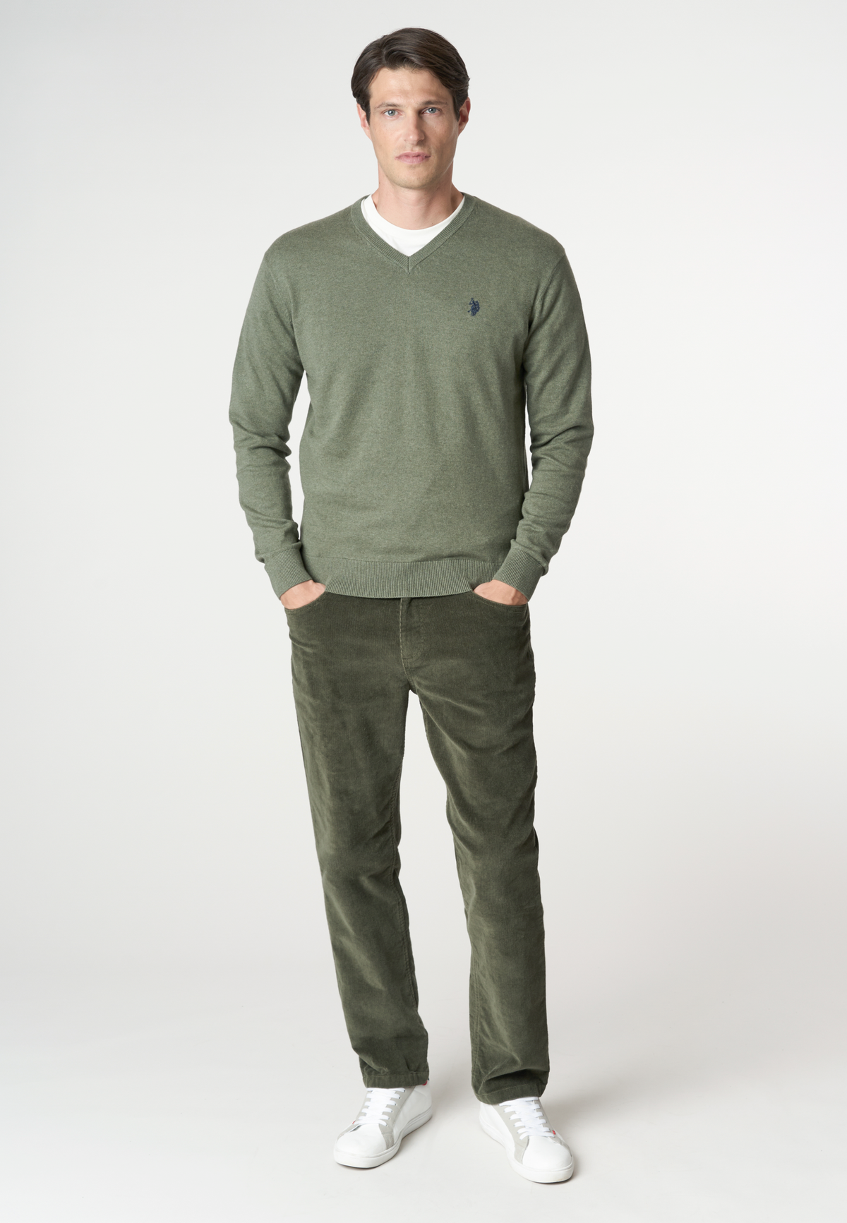 Maglia con scollo a V in misto cotone e cashmere