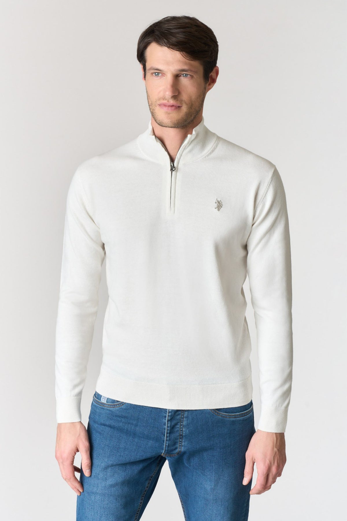 Maglia mezza zip in misto cotone e cashmere