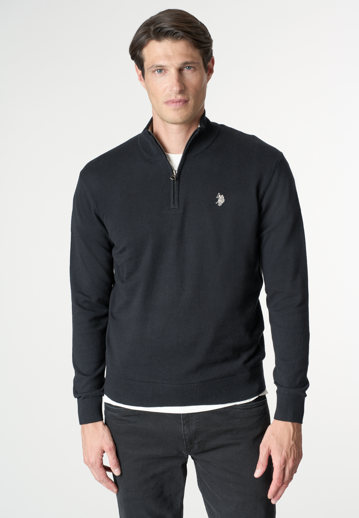 Maglia mezza zip in misto cotone e cashmere