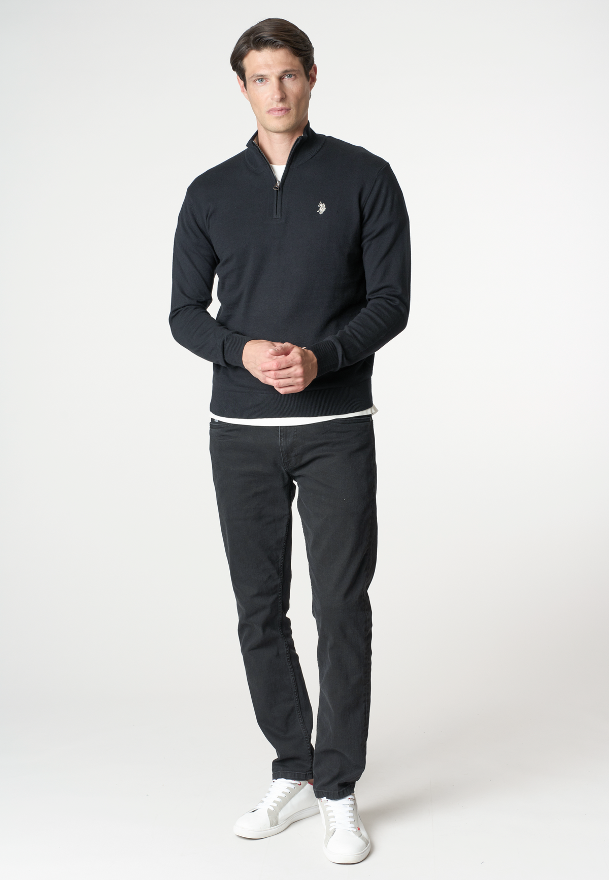 Maglia mezza zip in misto cotone e cashmere
