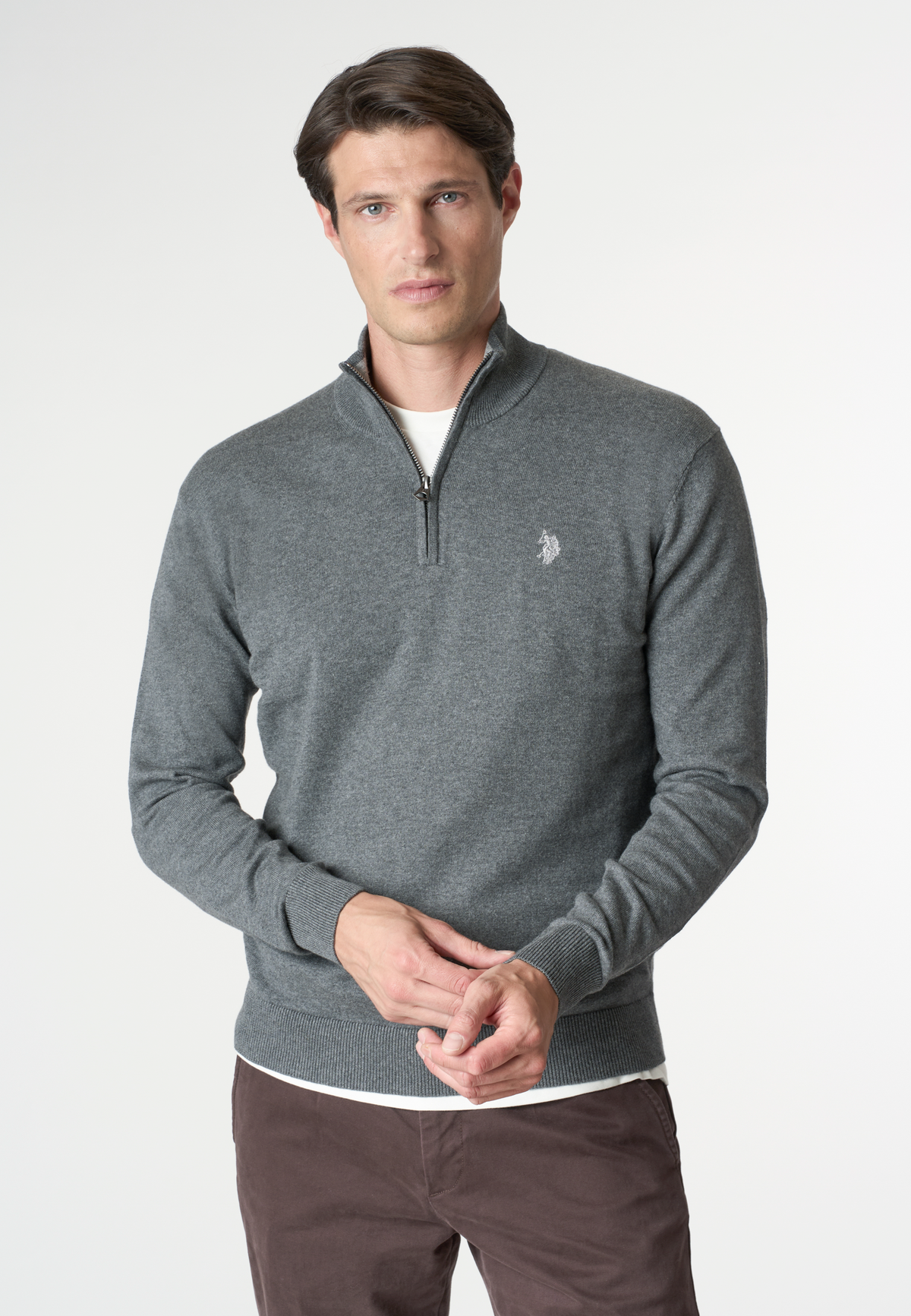 Maglia mezza zip in misto cotone e cashmere