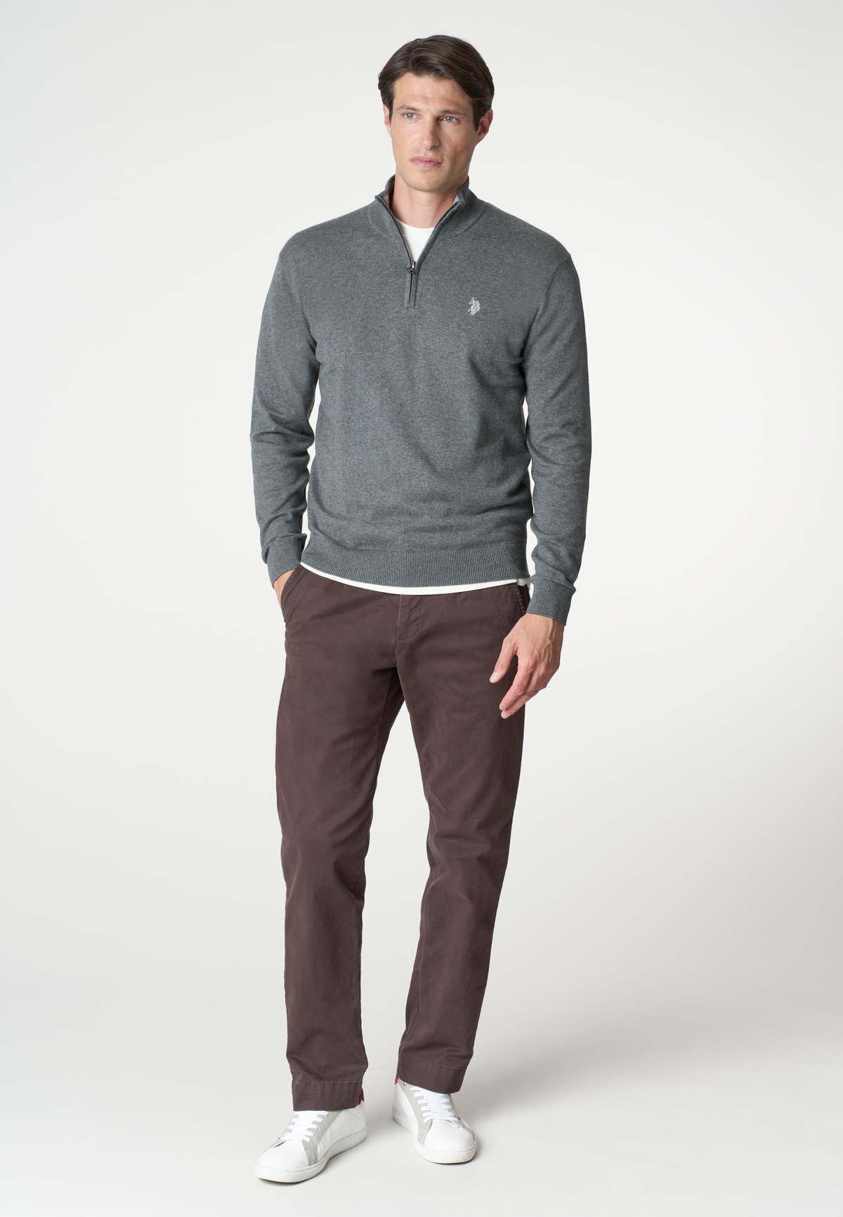 Maglia mezza zip in misto cotone e cashmere