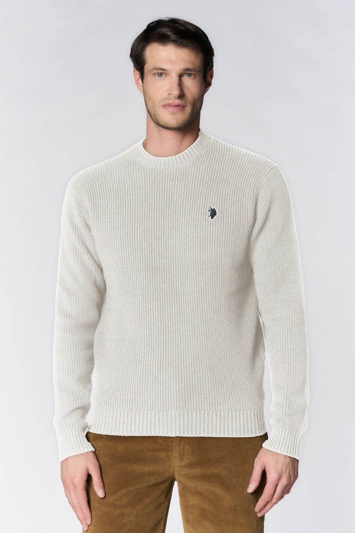 Maglia girocollo a coste in misto cotone e lana