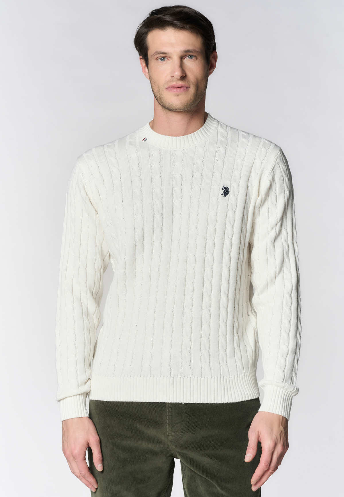Maglia girocollo a trecce in cotone e cashmere