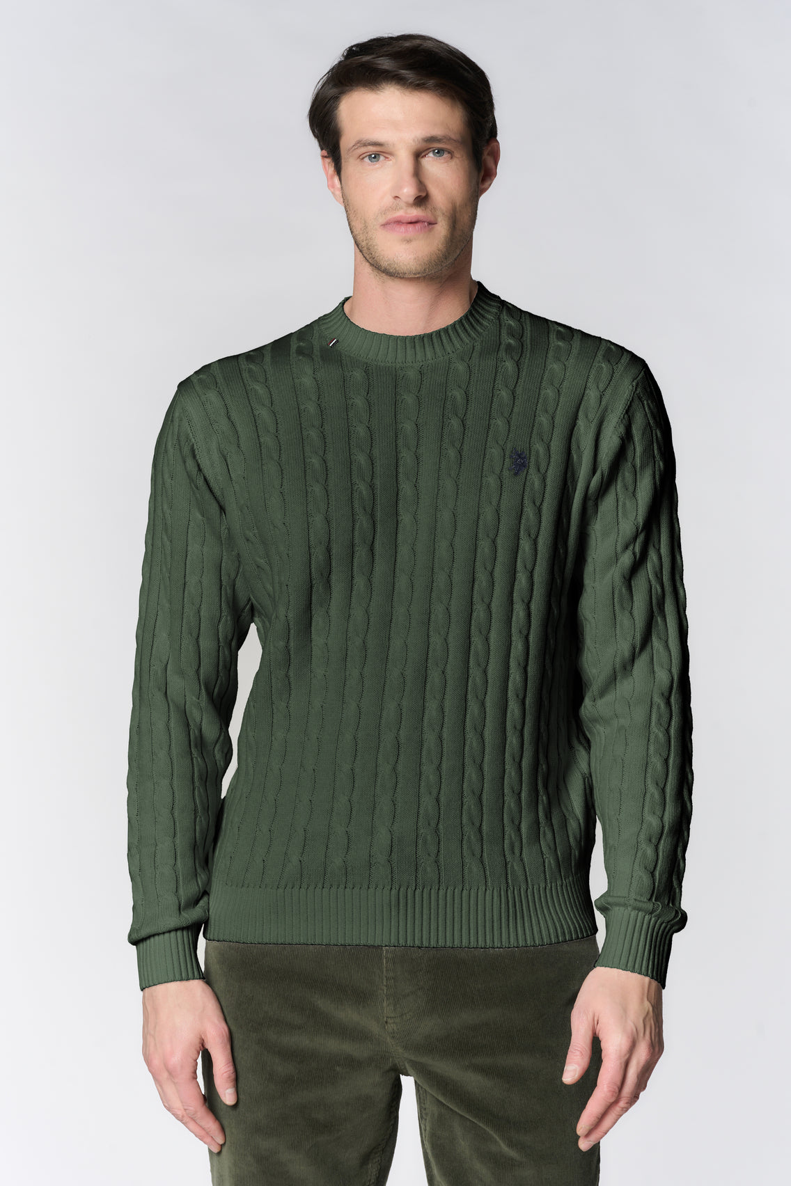 Maglia girocollo a trecce in cotone e cashmere
