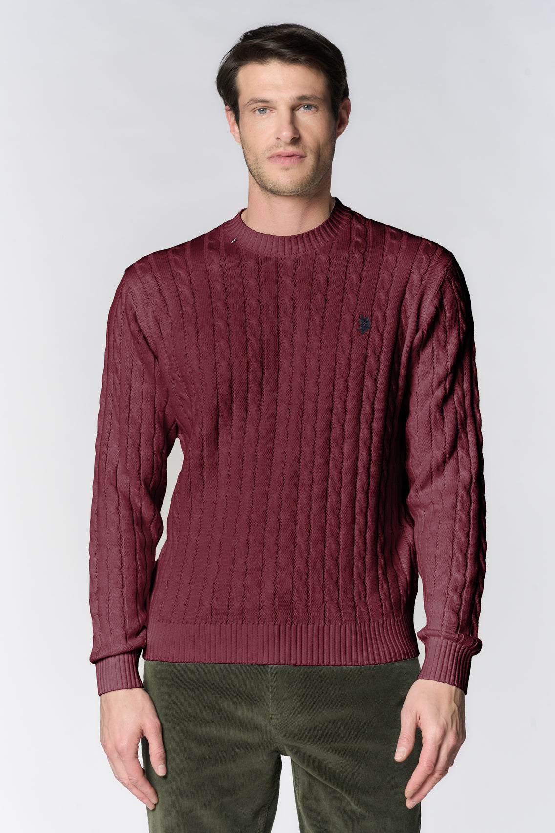 Maglia girocollo a trecce in cotone e cashmere