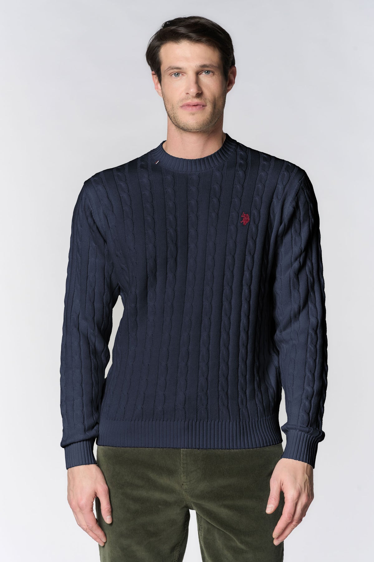 Maglia girocollo a trecce in cotone e cashmere