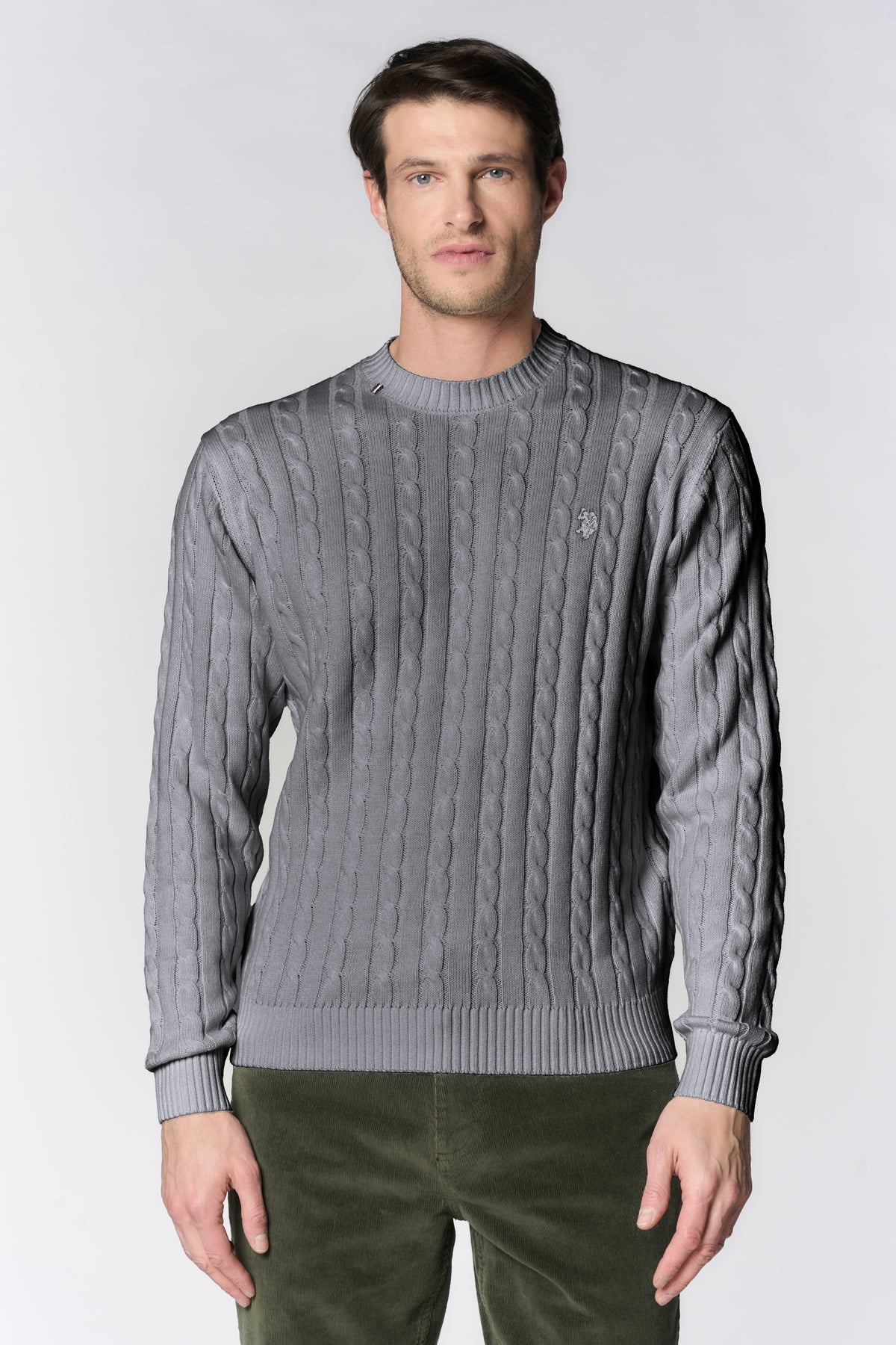 Maglia girocollo a trecce in cotone e cashmere