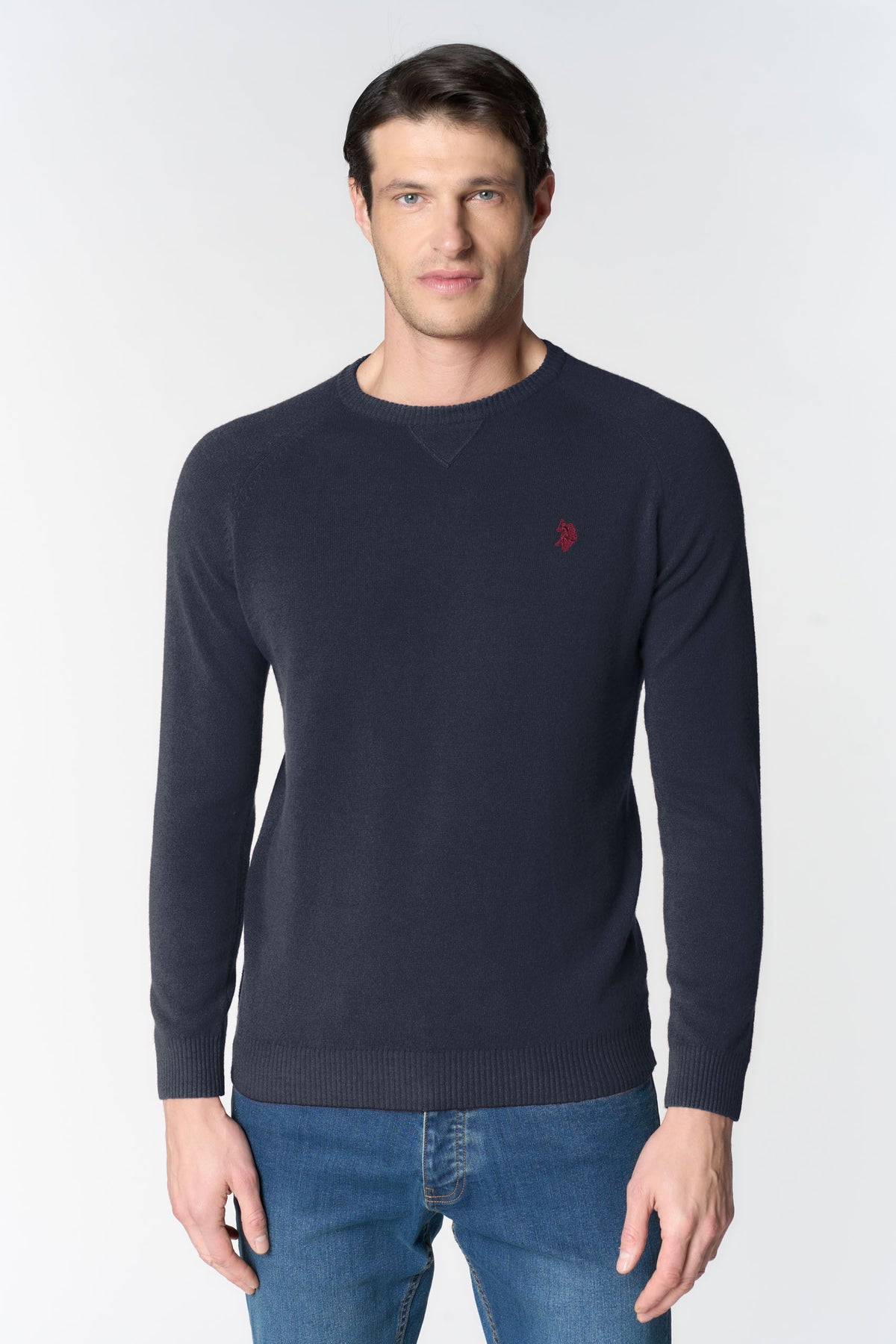 Maglia girocollo da uomo con logo ricamato