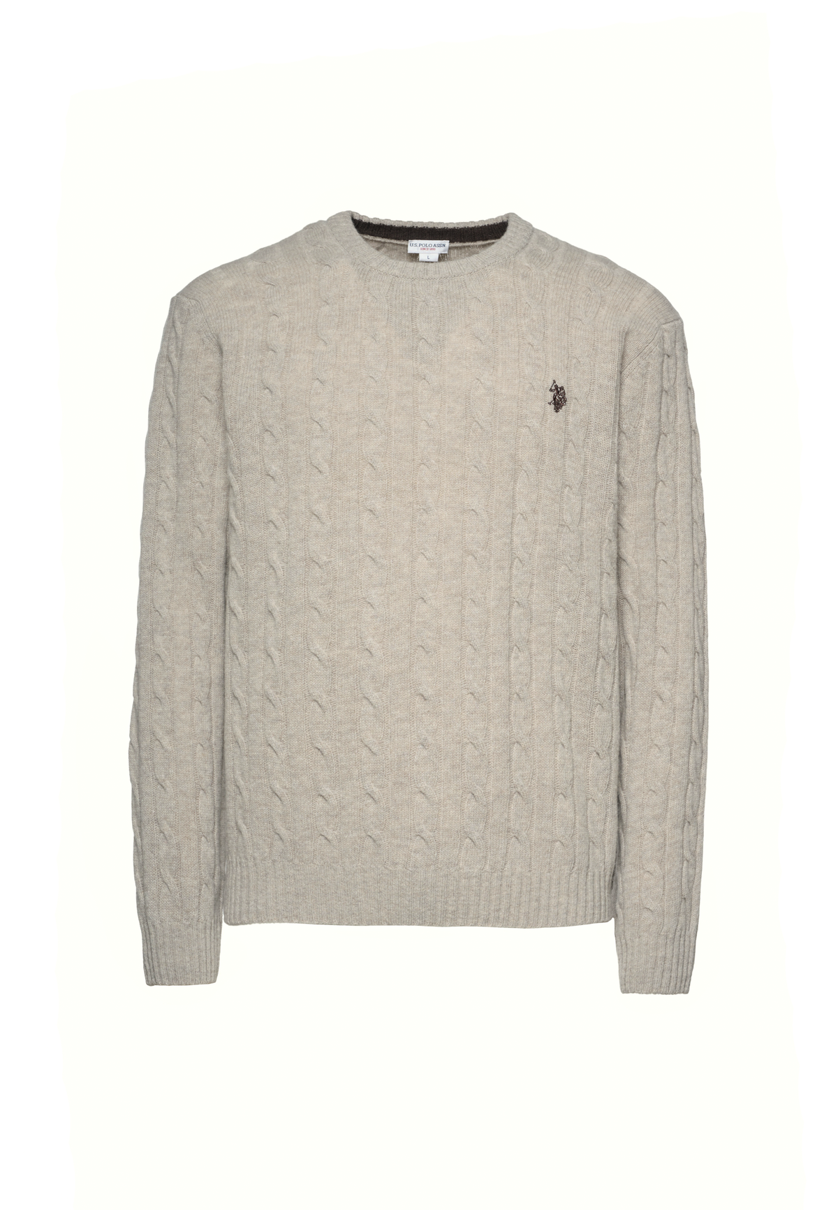 Maglia girocollo a trecce in lana merino
