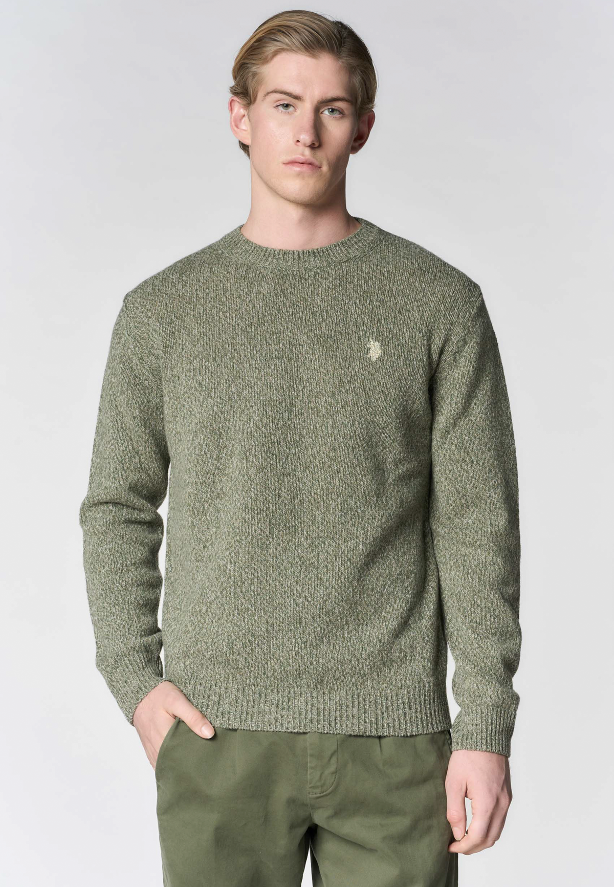 Maglia girocollo in misto lana Premium Quality con effetto mouliné