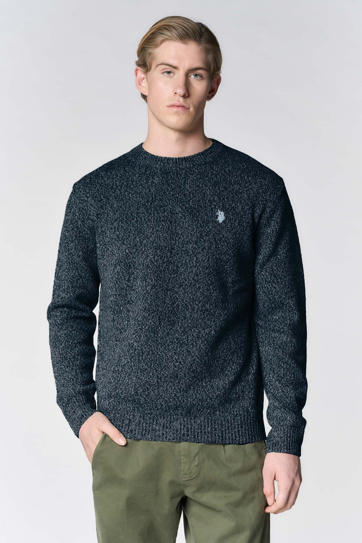 Maglia girocollo in misto lana Premium Quality con effetto mouliné
