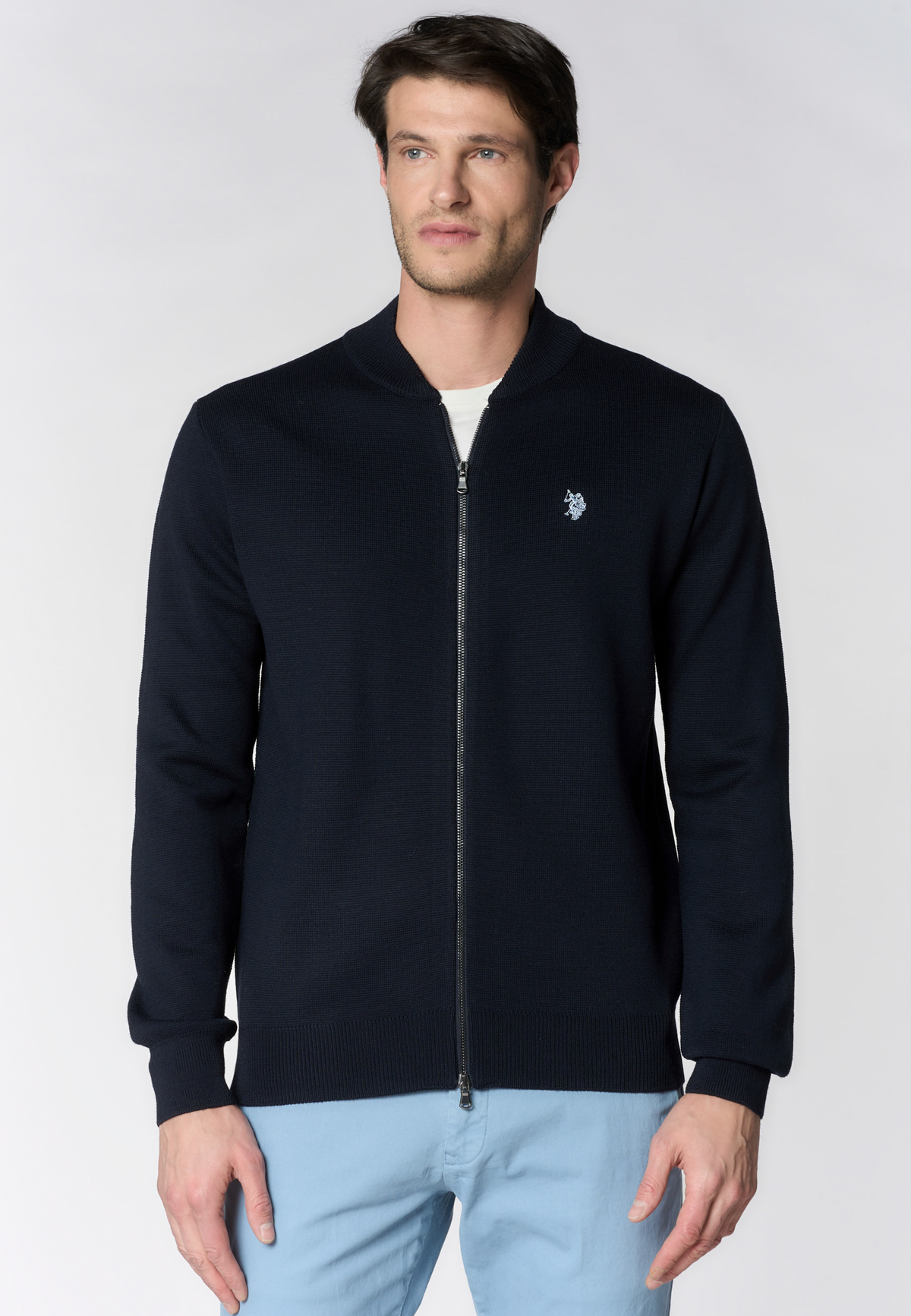 Cardigan full zip in misto lana merino