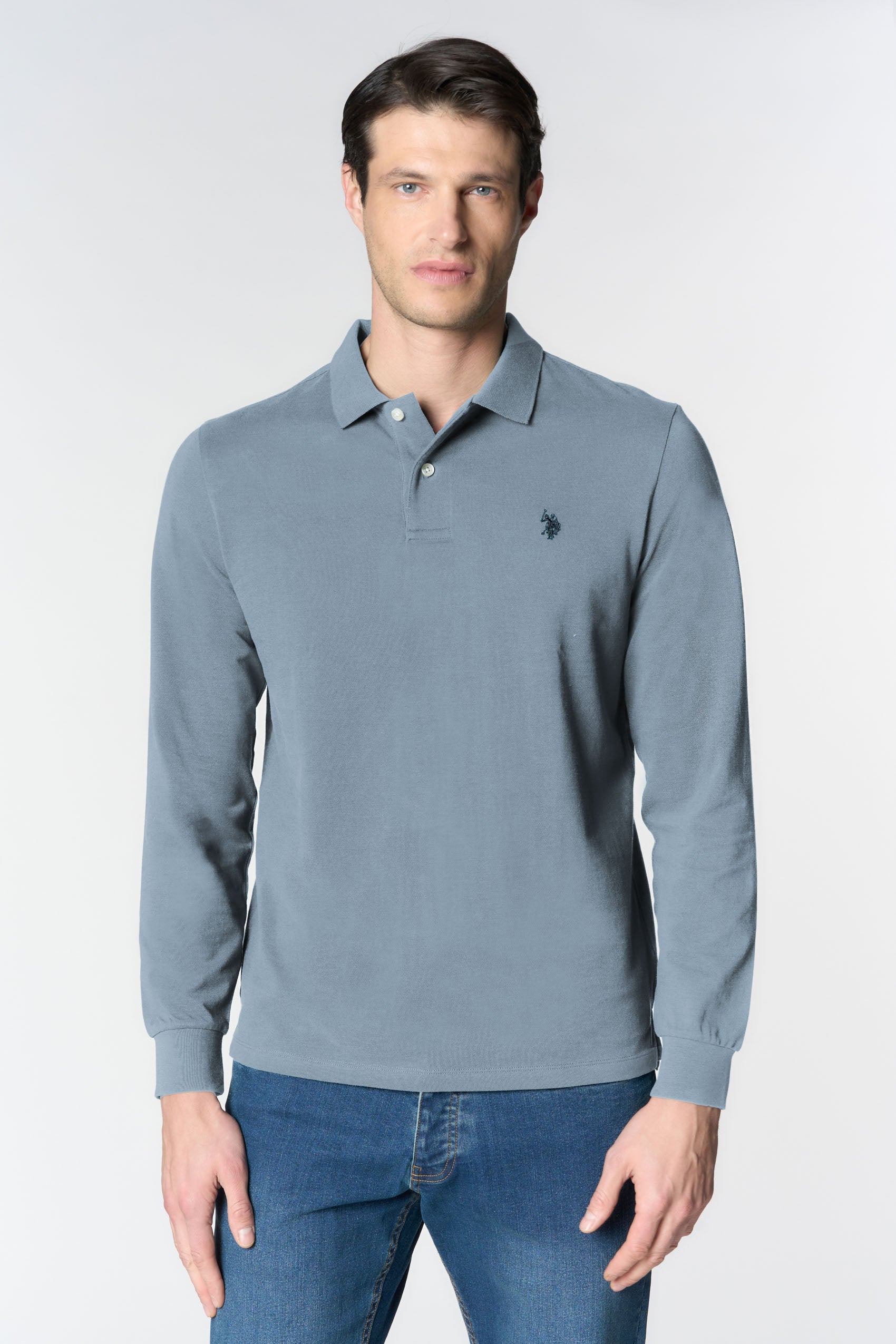 Polo shirt a maniche lunghe in cotone piquet