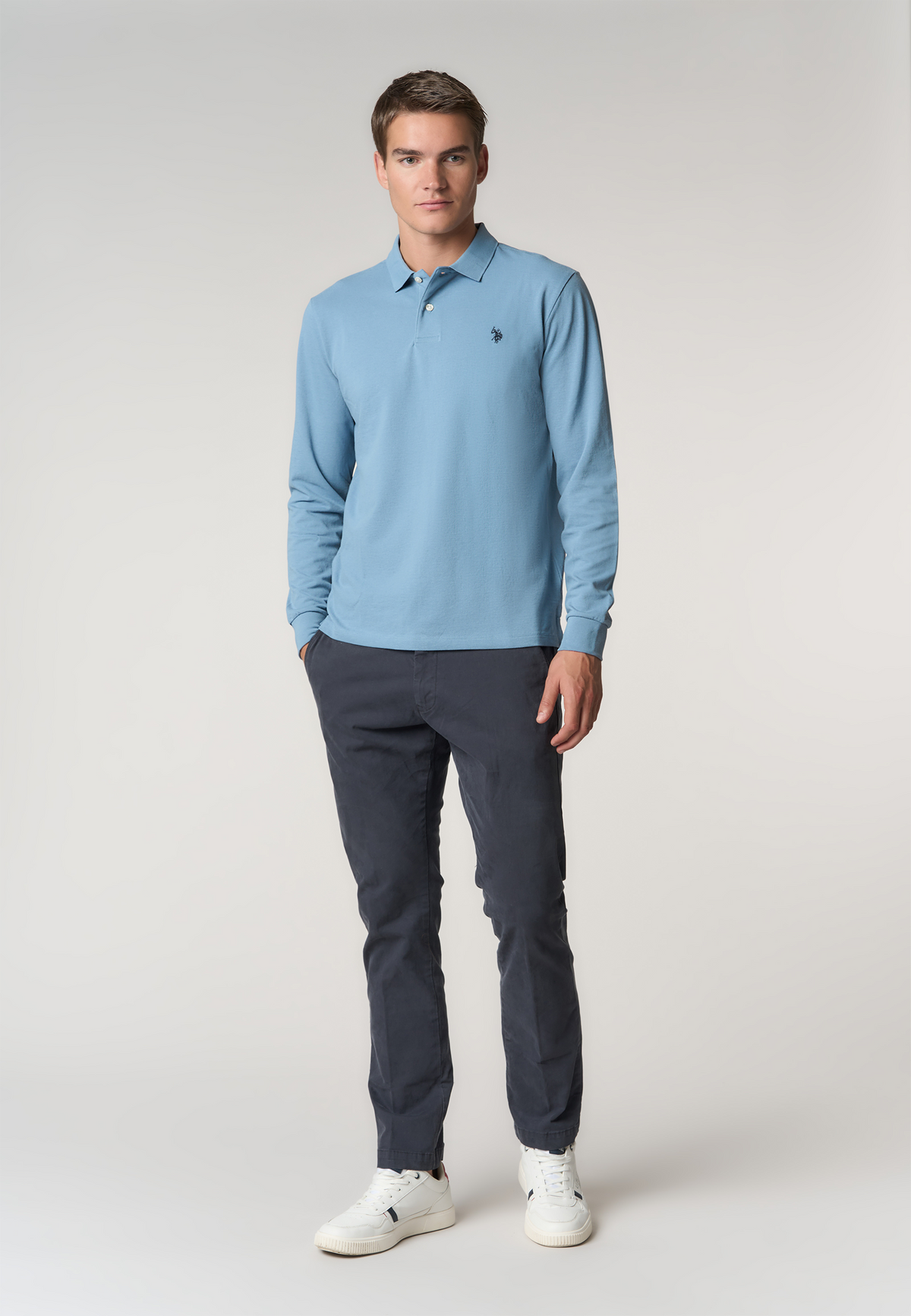 Polo shirt a maniche lunghe in cotone piquet