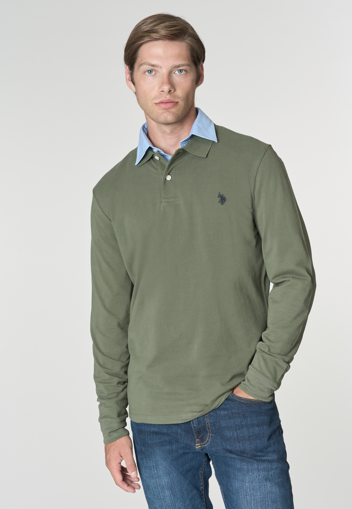 Polo shirt a maniche lunghe in cotone piquet