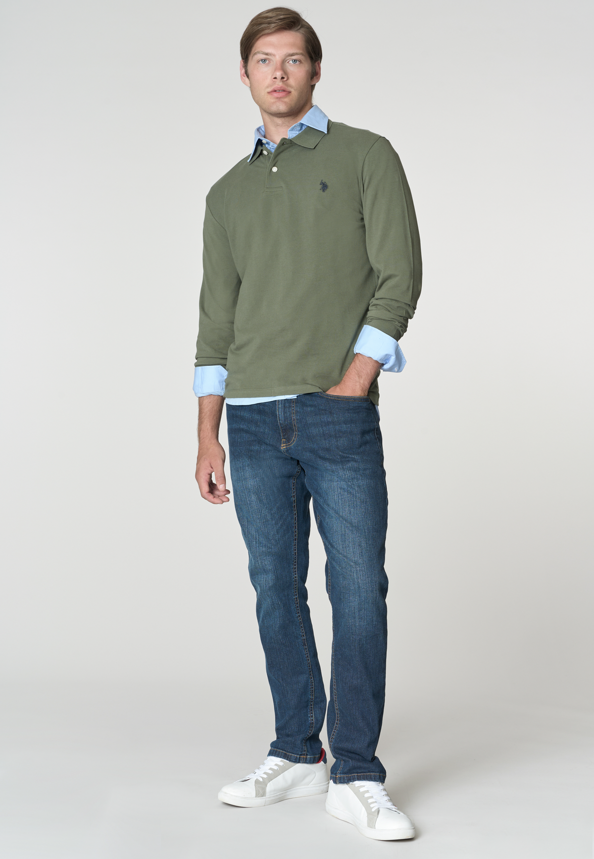 Polo shirt a maniche lunghe in cotone piquet