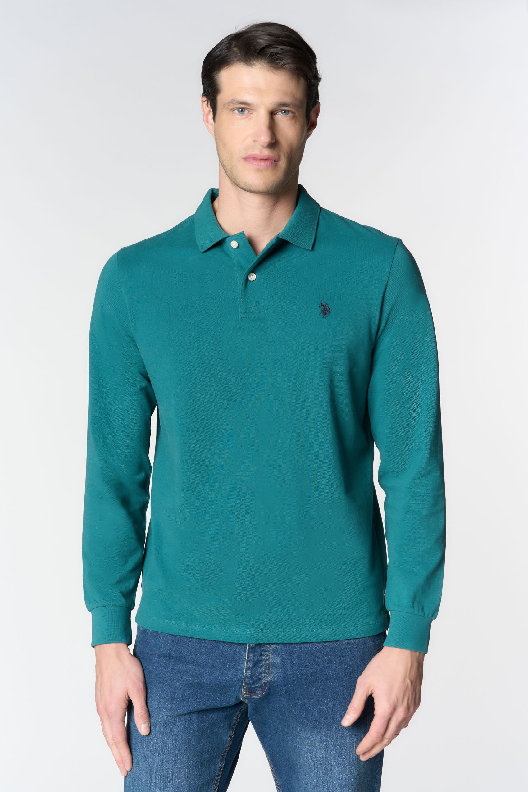 Polo shirt a maniche lunghe in cotone piquet