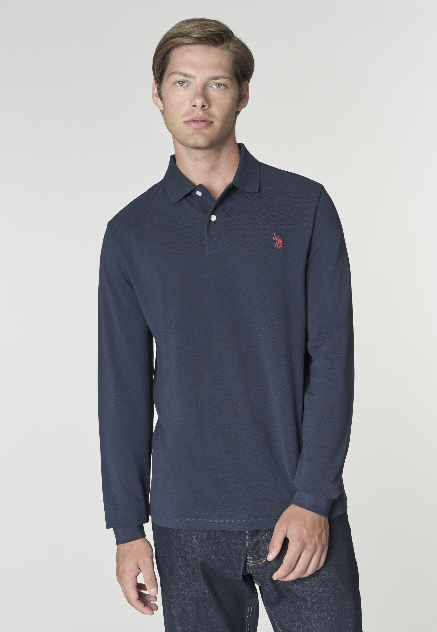Polo shirt a maniche lunghe in cotone piquet