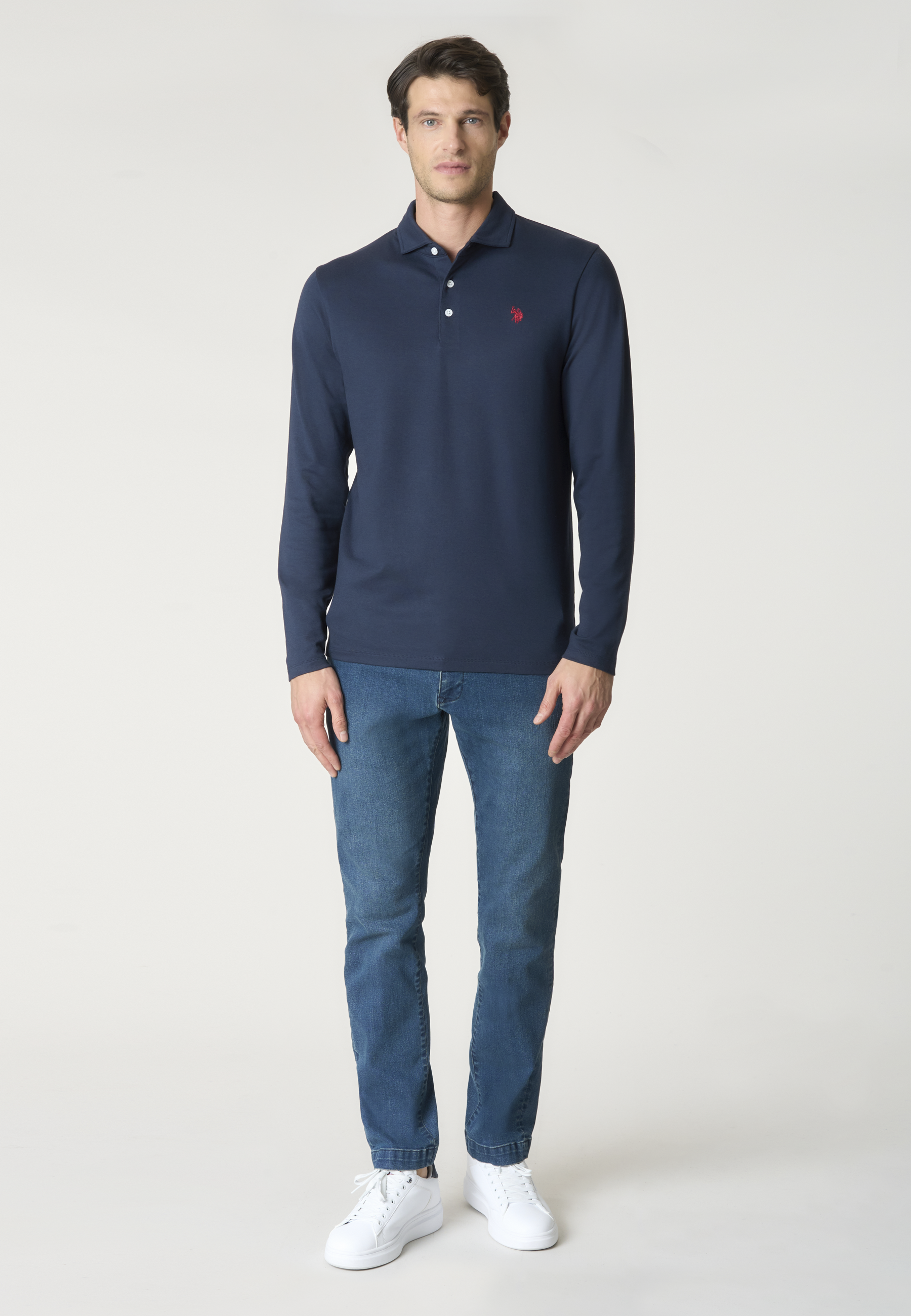 Polo shirt a maniche lunghe in cotone piquet