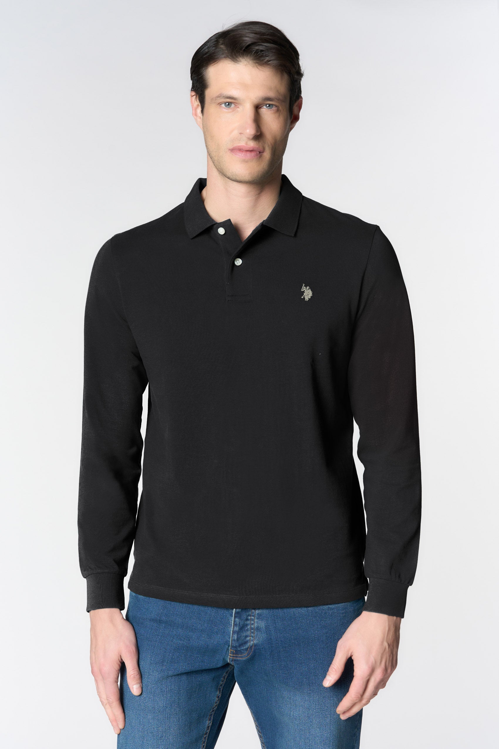 Polo shirt a maniche lunghe in cotone piquet
