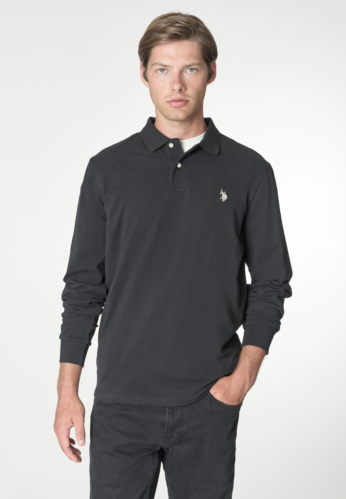 Polo shirt a maniche lunghe in cotone piquet