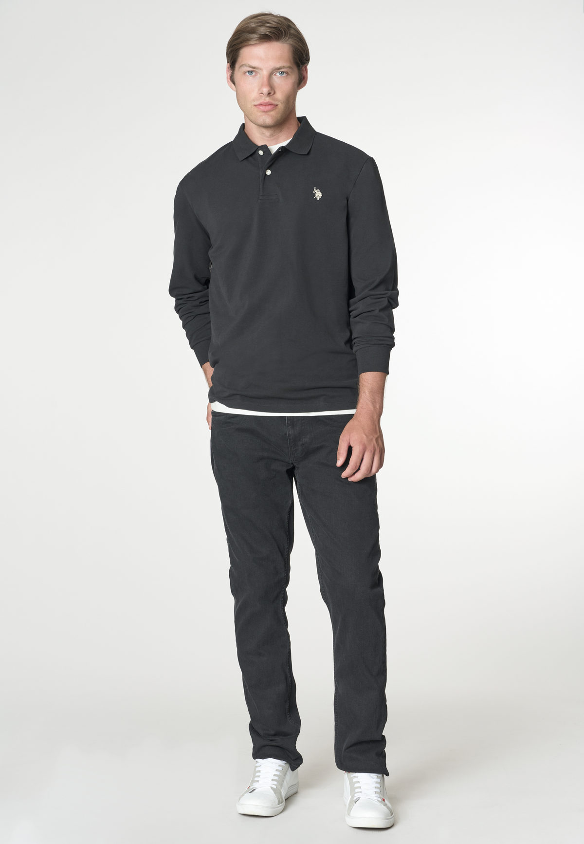 Polo shirt a maniche lunghe in cotone piquet