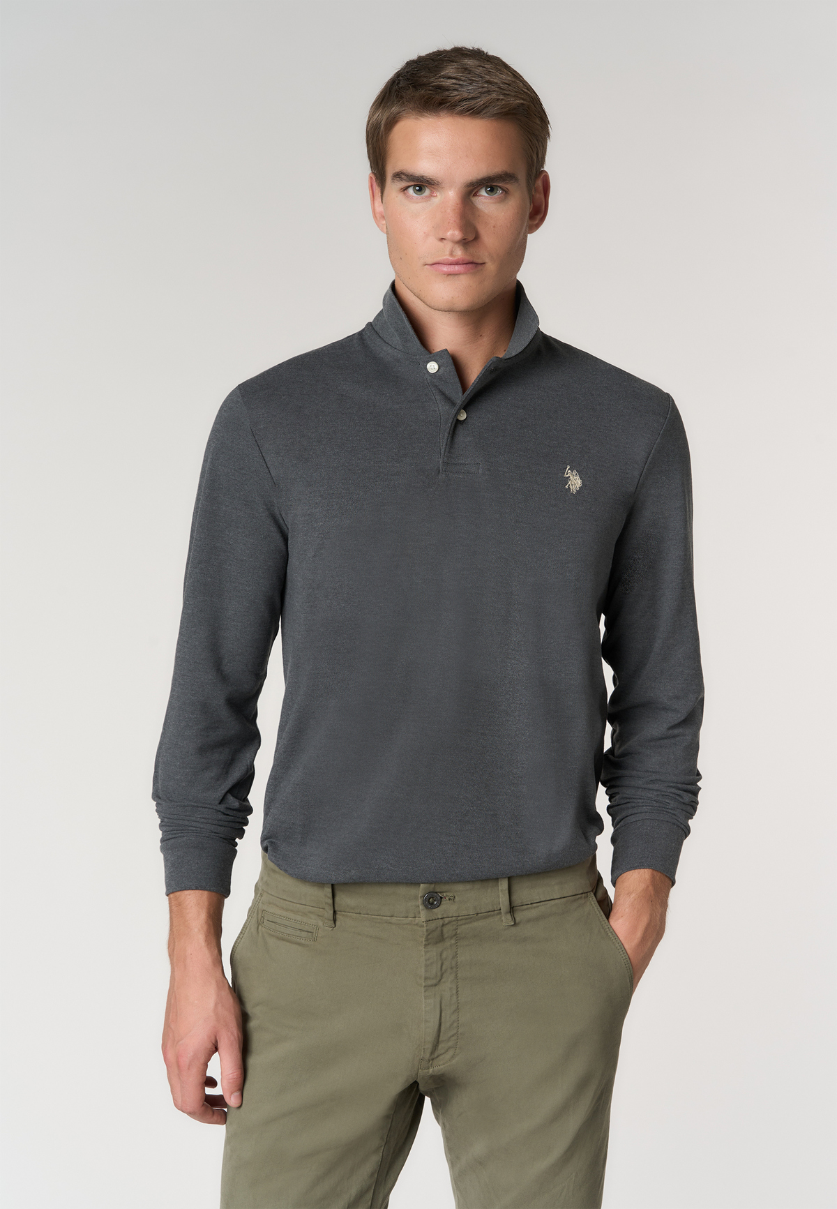 Polo shirt a maniche lunghe effetto melange