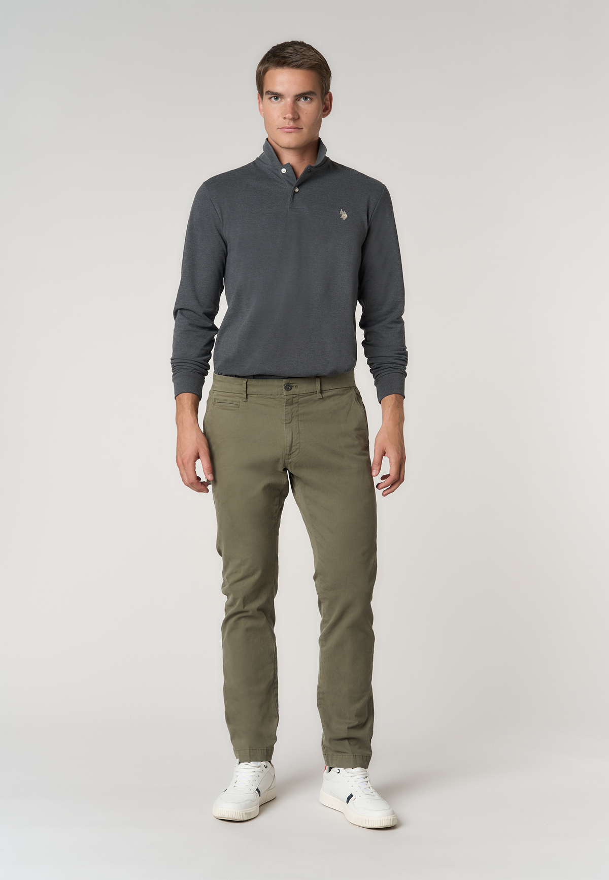 Polo shirt a maniche lunghe effetto melange