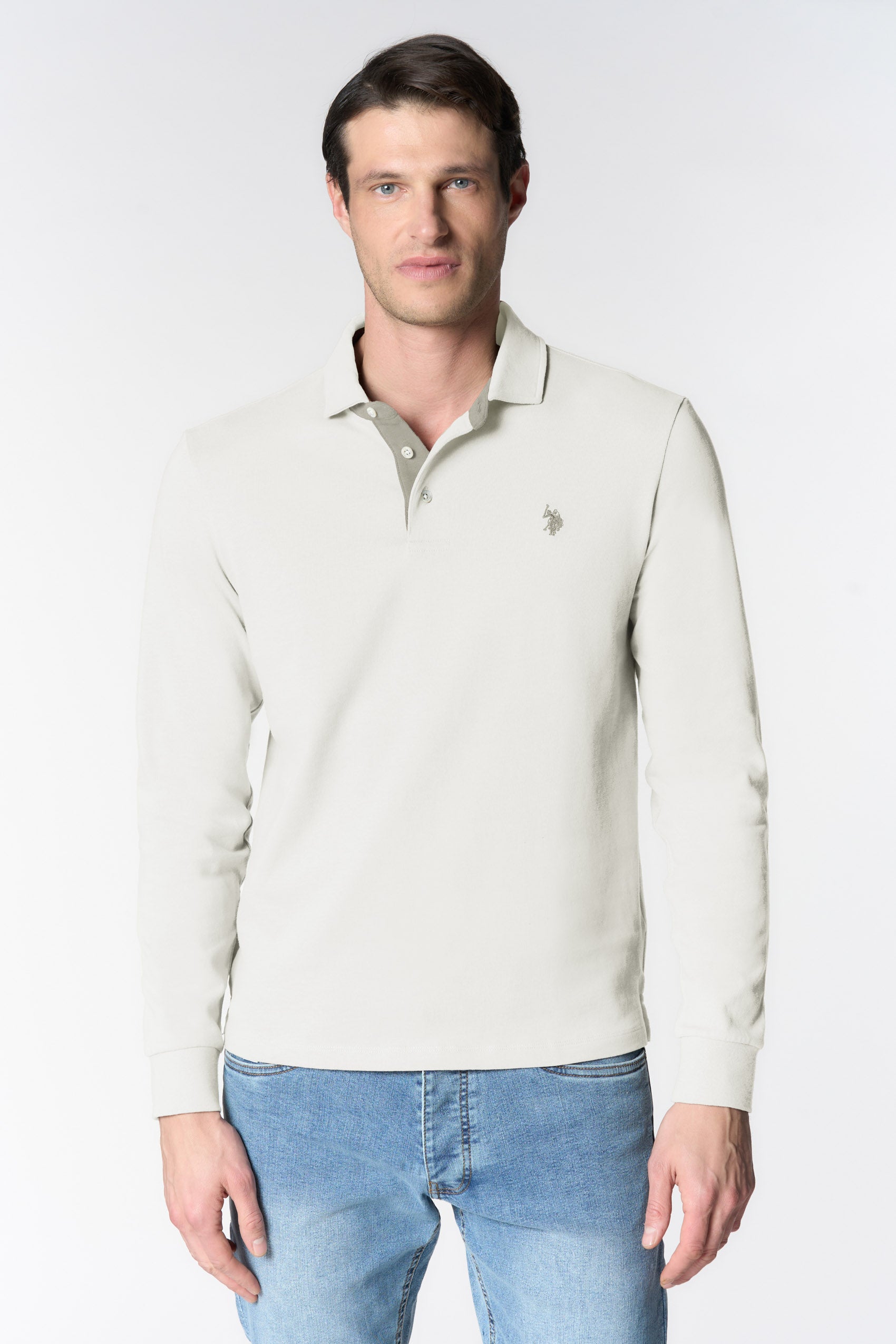 Polo shirt a maniche lunghe in cotone con toppe sui gomiti
