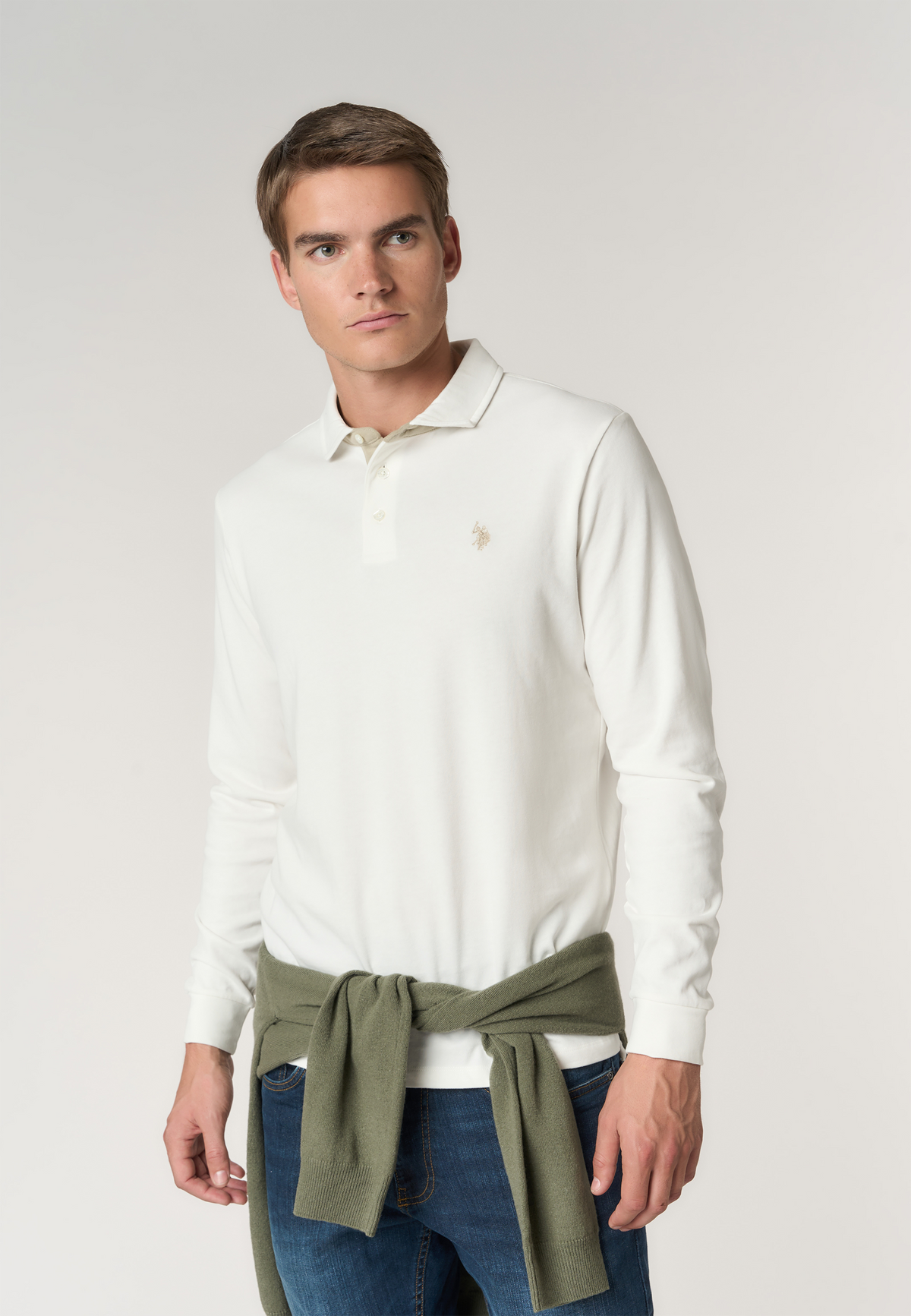Polo shirt a maniche lunghe in cotone con toppe sui gomiti