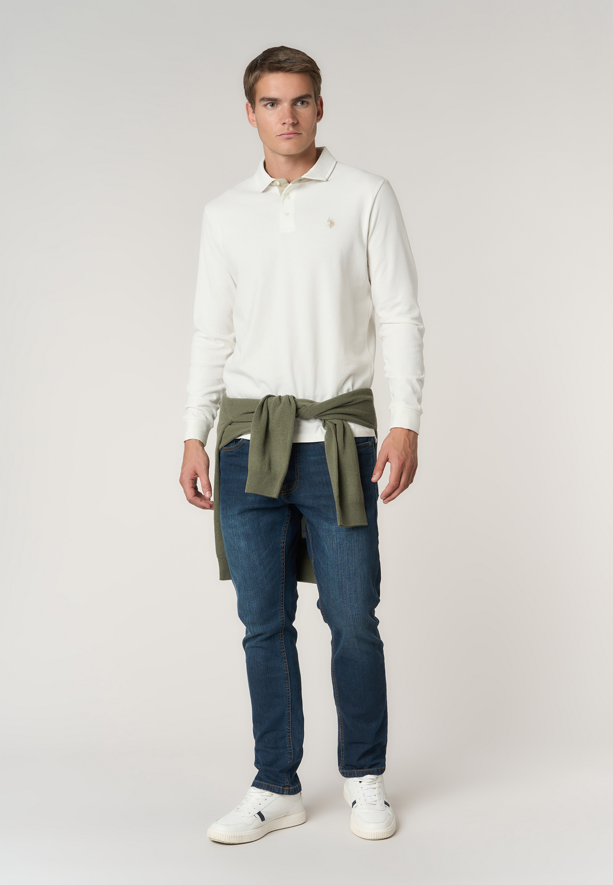 Polo shirt a maniche lunghe in cotone con toppe sui gomiti