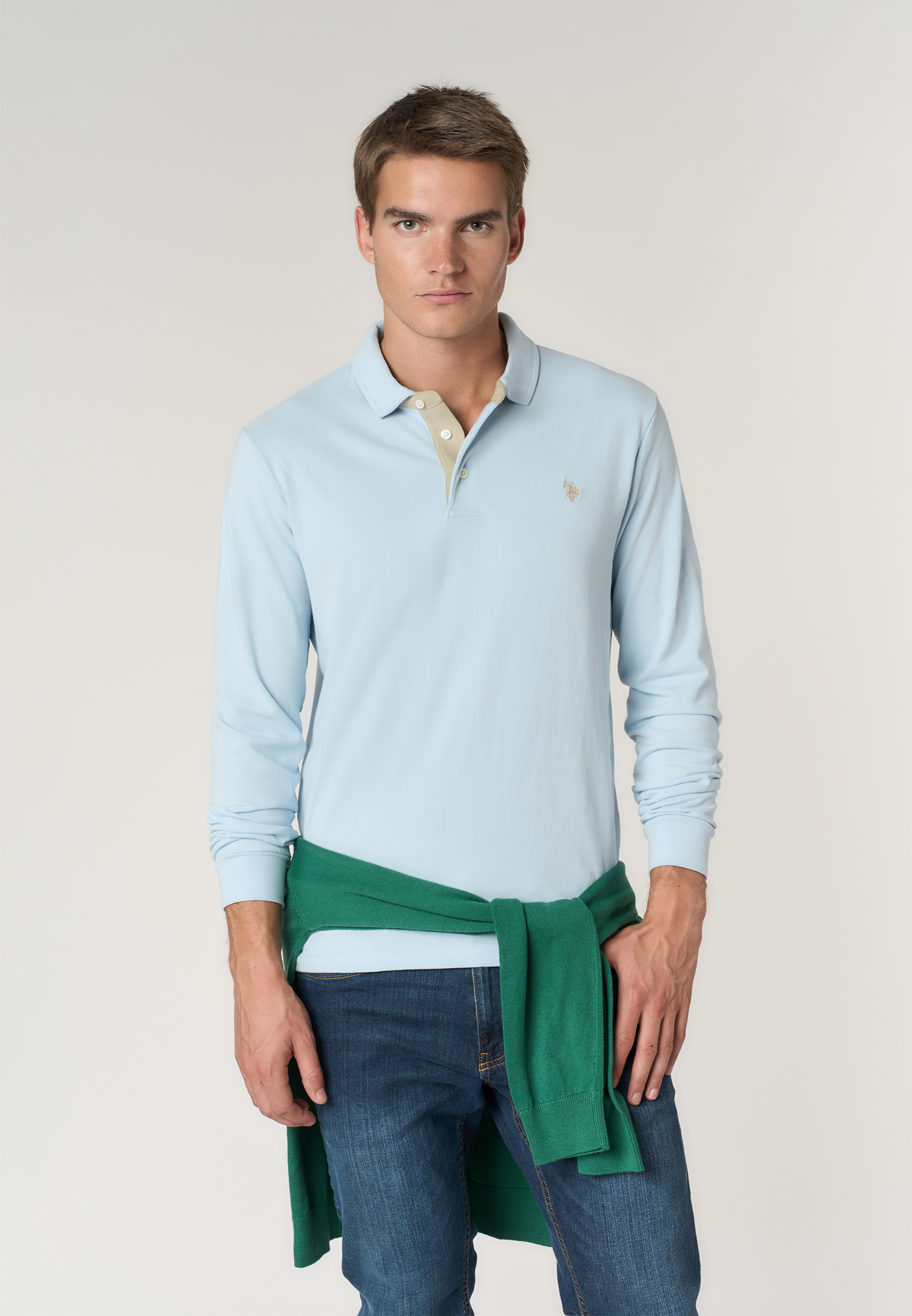 Polo shirt a maniche lunghe in cotone con toppe sui gomiti