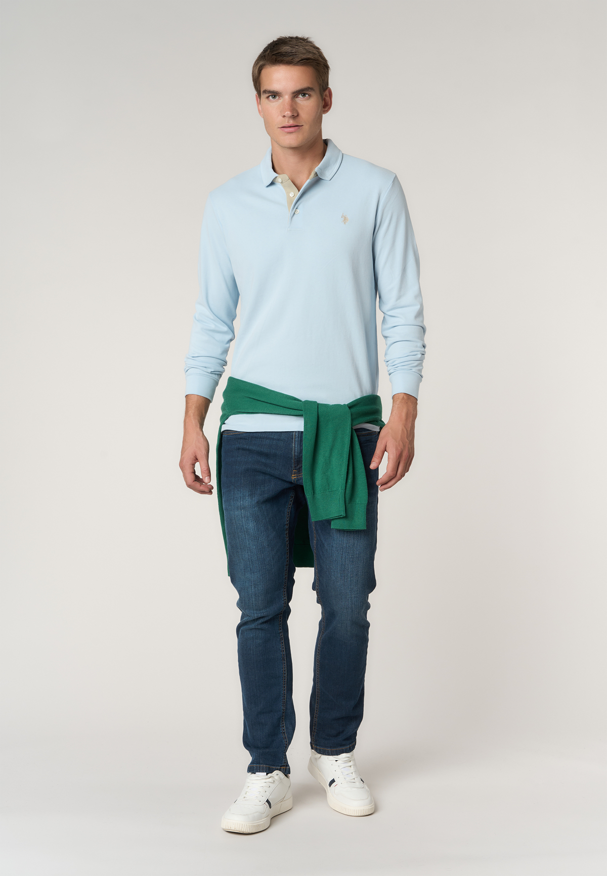 Polo shirt a maniche lunghe in cotone con toppe sui gomiti