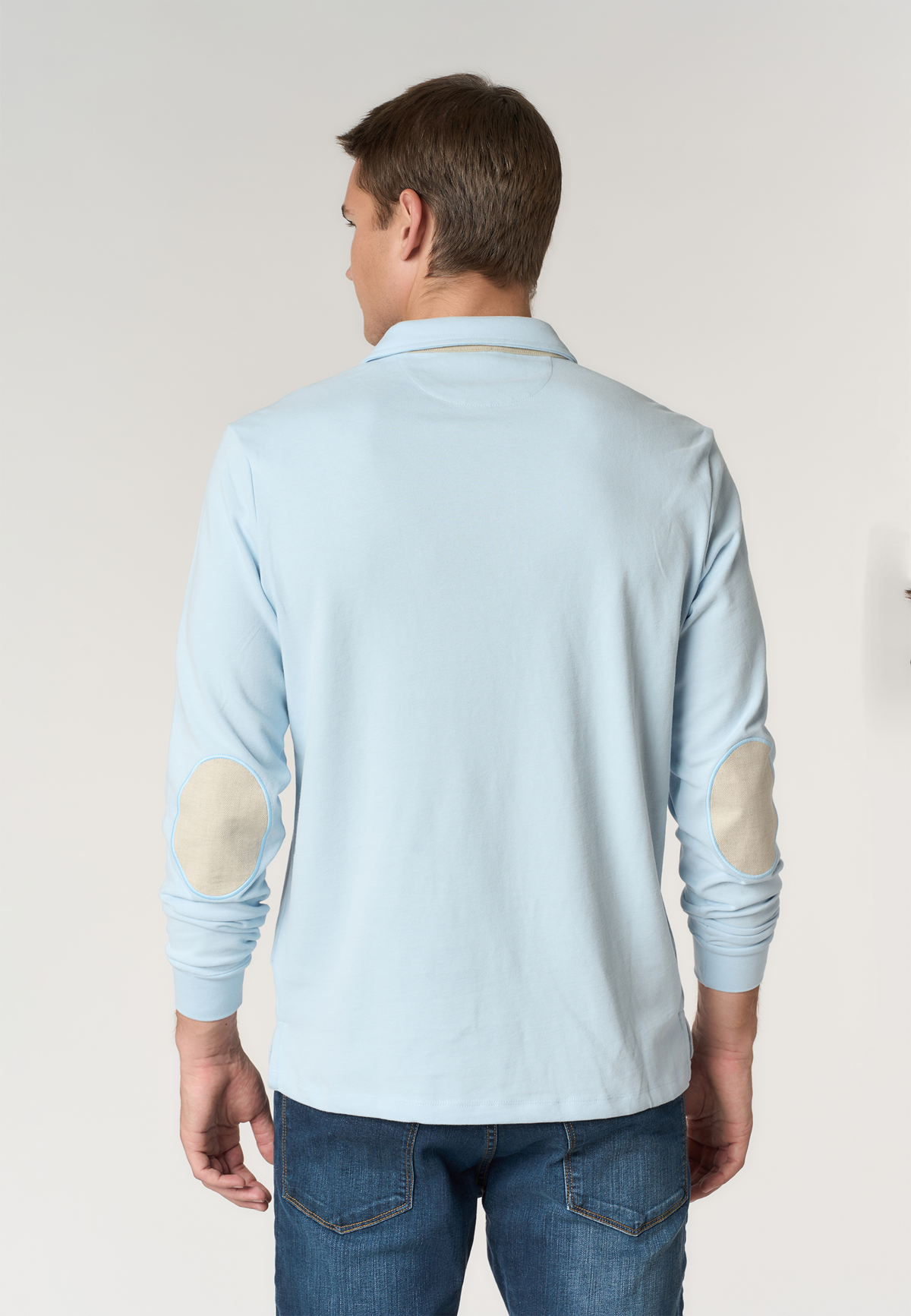 Polo shirt a maniche lunghe in cotone con toppe sui gomiti