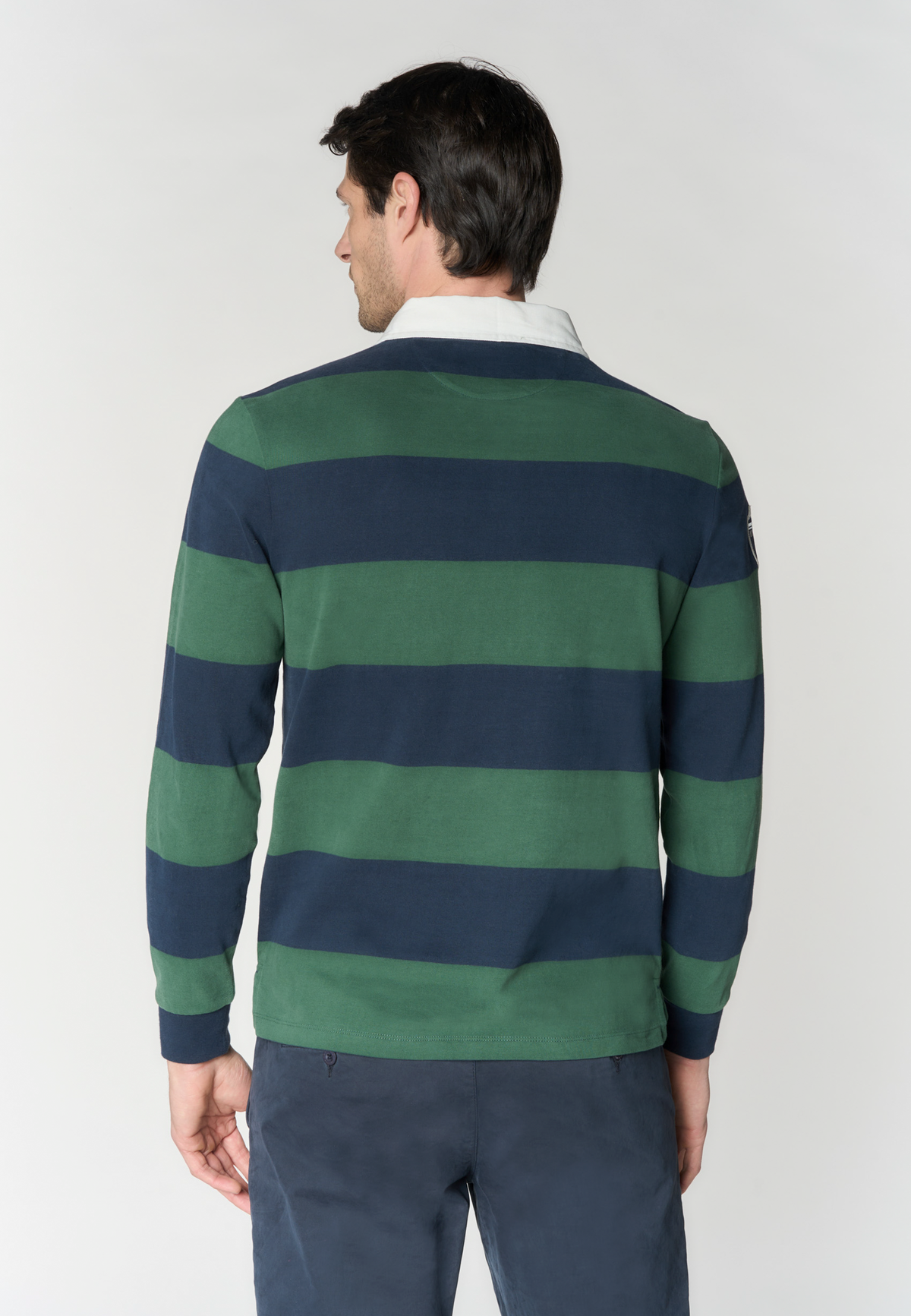 Polo shirt rugby a maniche lunghe a righe in cotone