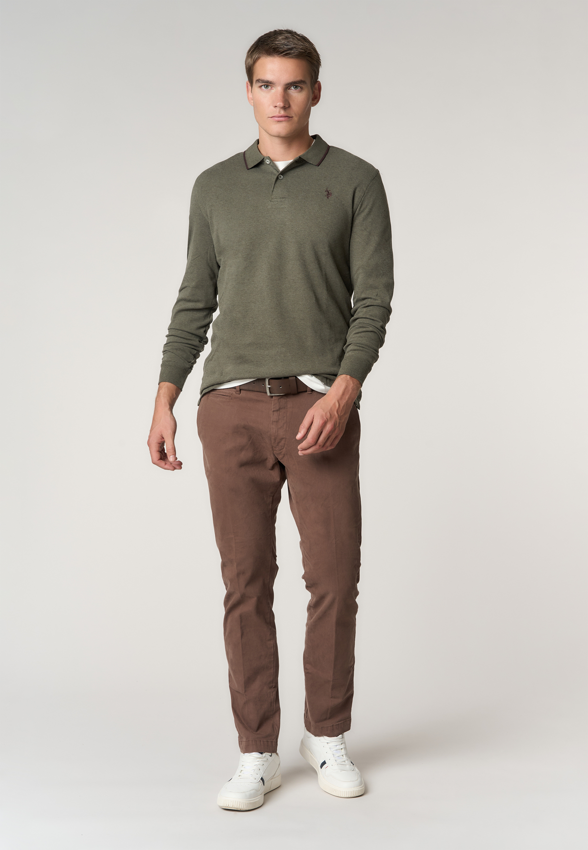 Polo shirt in cotone interlock a maniche lunghe
