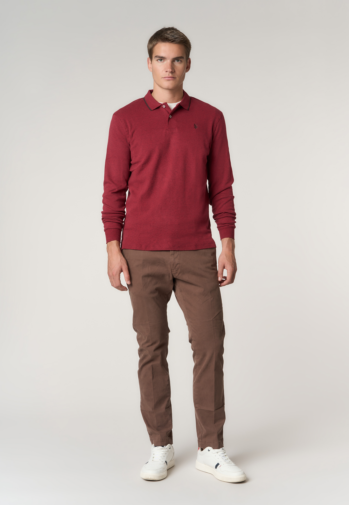 Polo shirt in cotone interlock a maniche lunghe