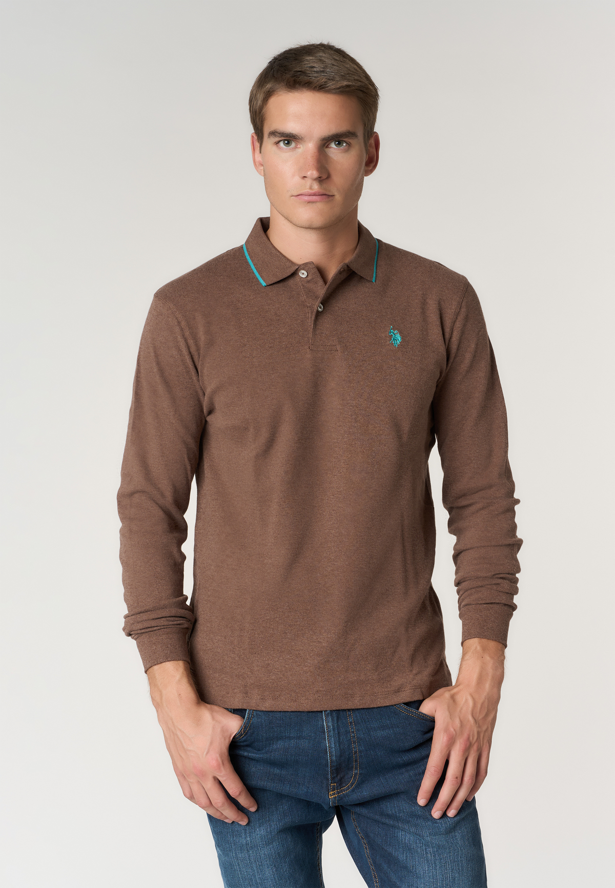 Polo shirt in cotone interlock a maniche lunghe