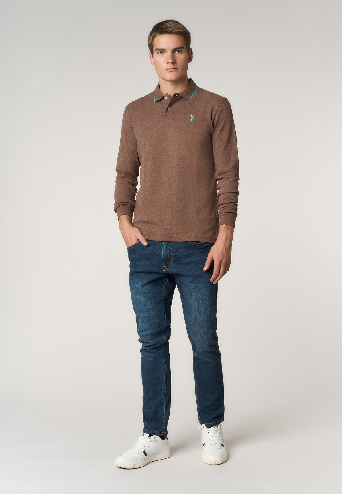 Polo shirt in cotone interlock a maniche lunghe
