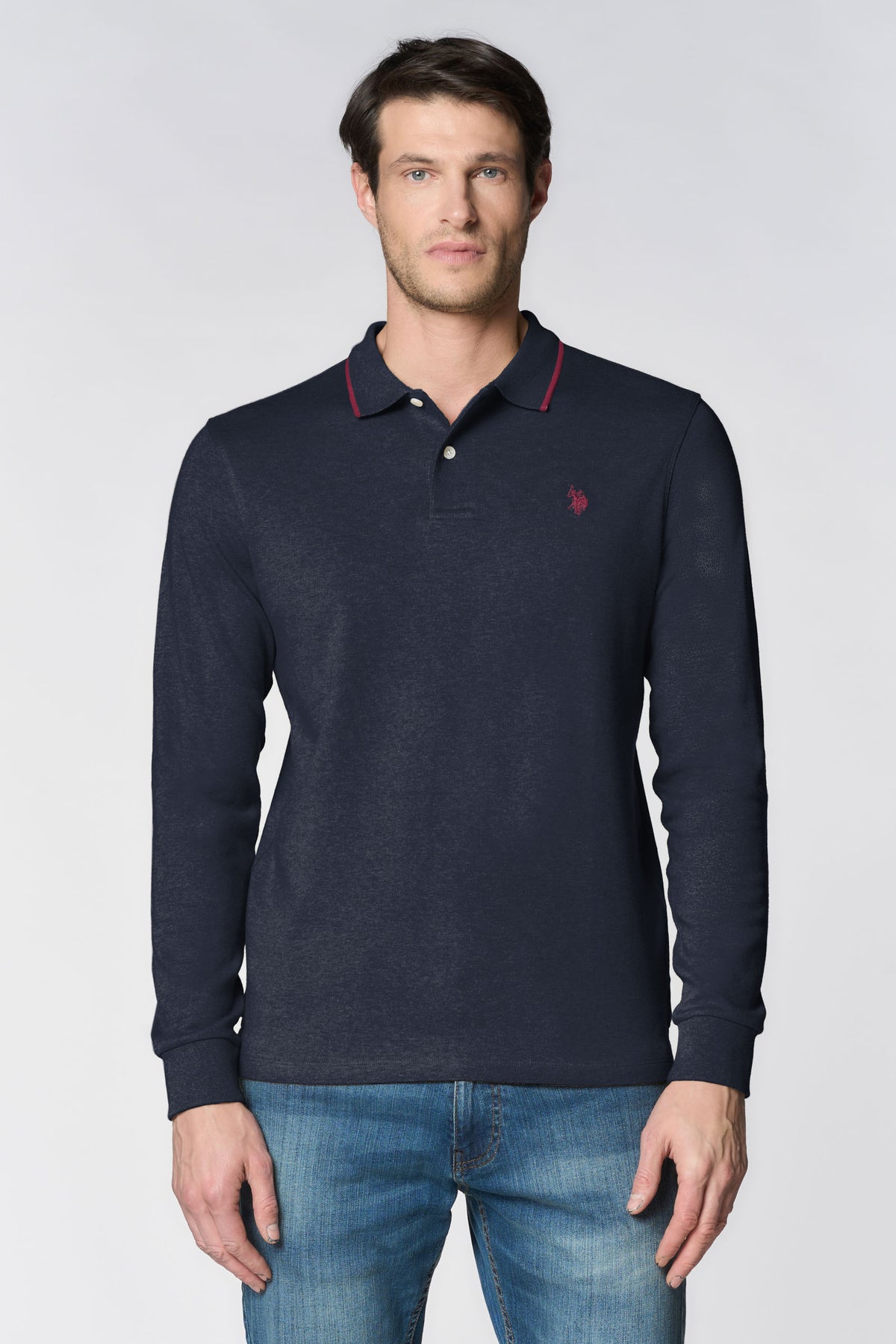 Polo shirt in cotone interlock a maniche lunghe
