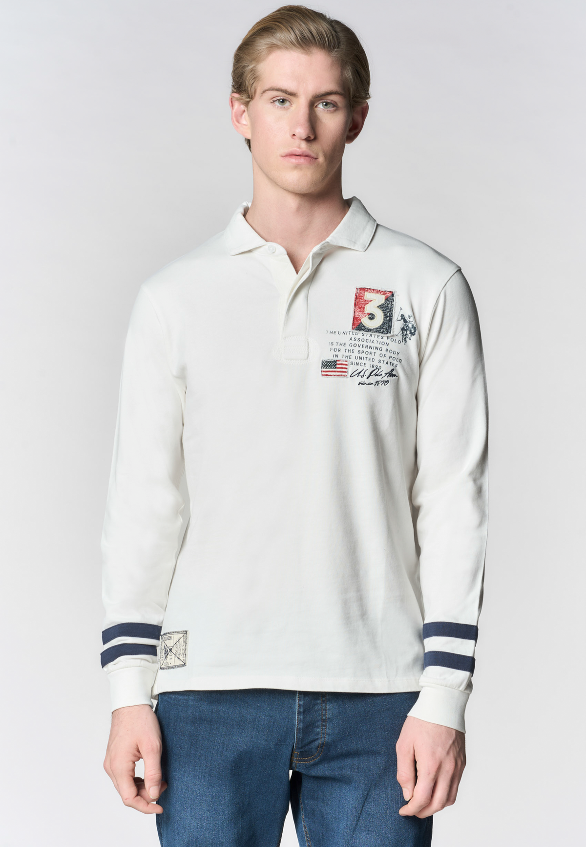 Polo shirt a maniche lunghe in cotone con patch e dettagli a contrasto