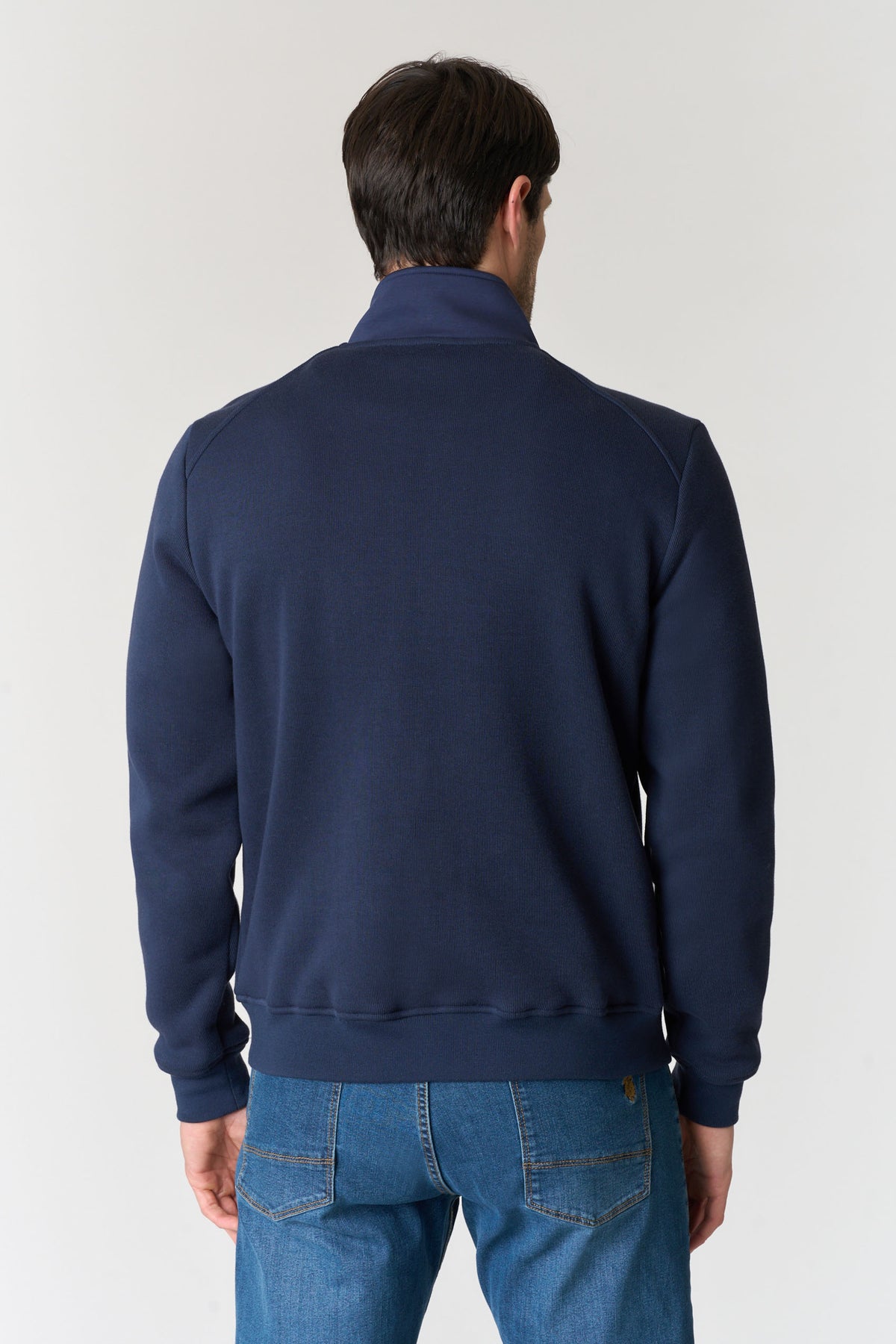 Felpa full zip in cotone a coste con collo alto