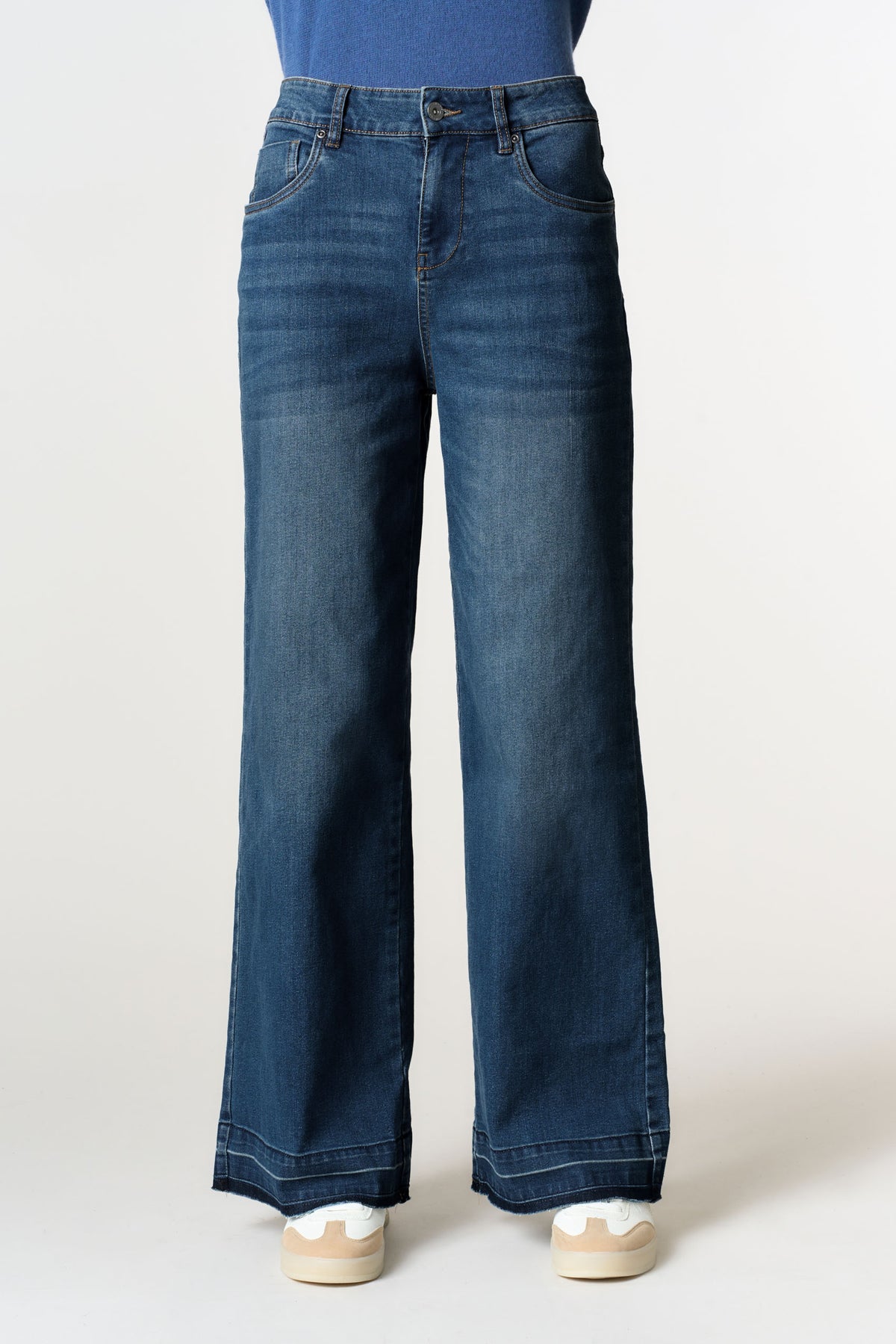 Pantalone denim con gamba ampia in cotone stretch
