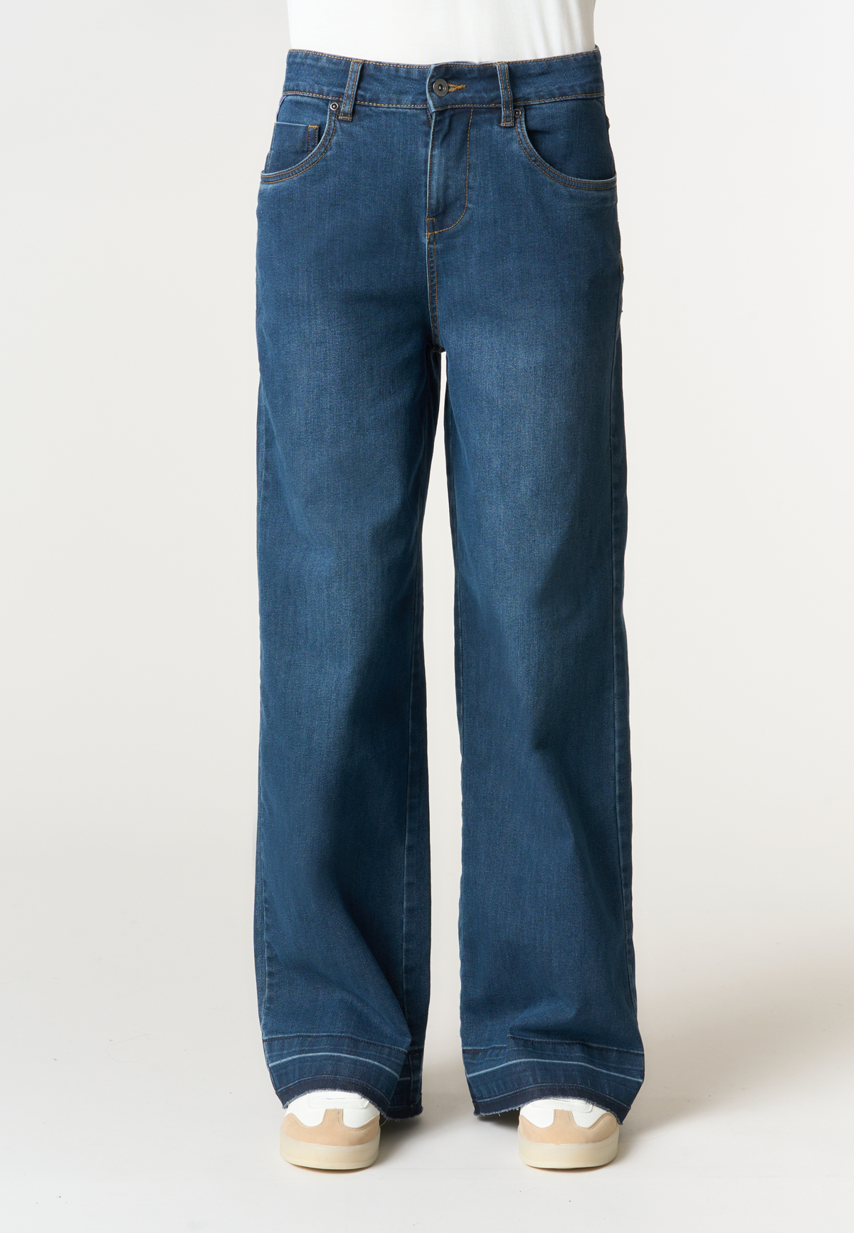 Pantalone denim con gamba ampia in cotone stretch