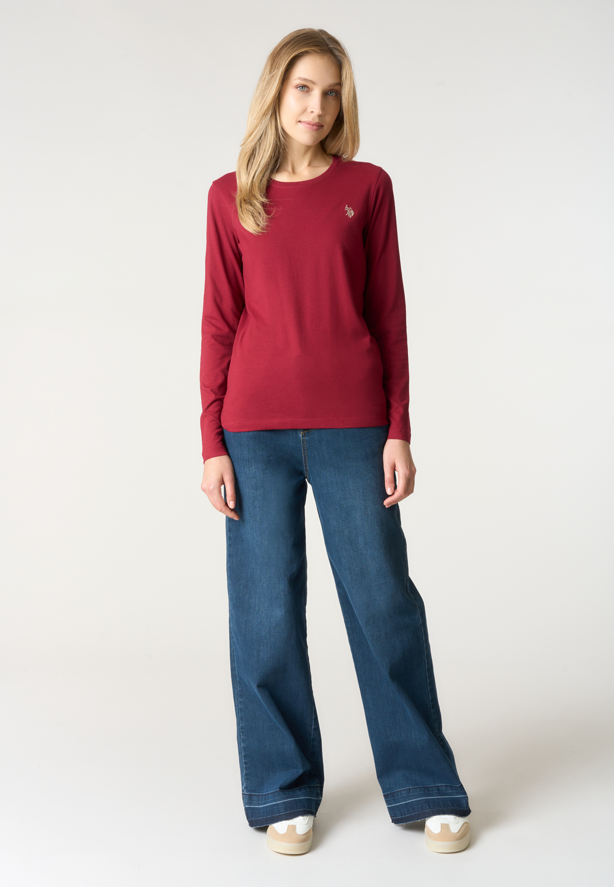 Pantalone denim con gamba ampia in cotone stretch