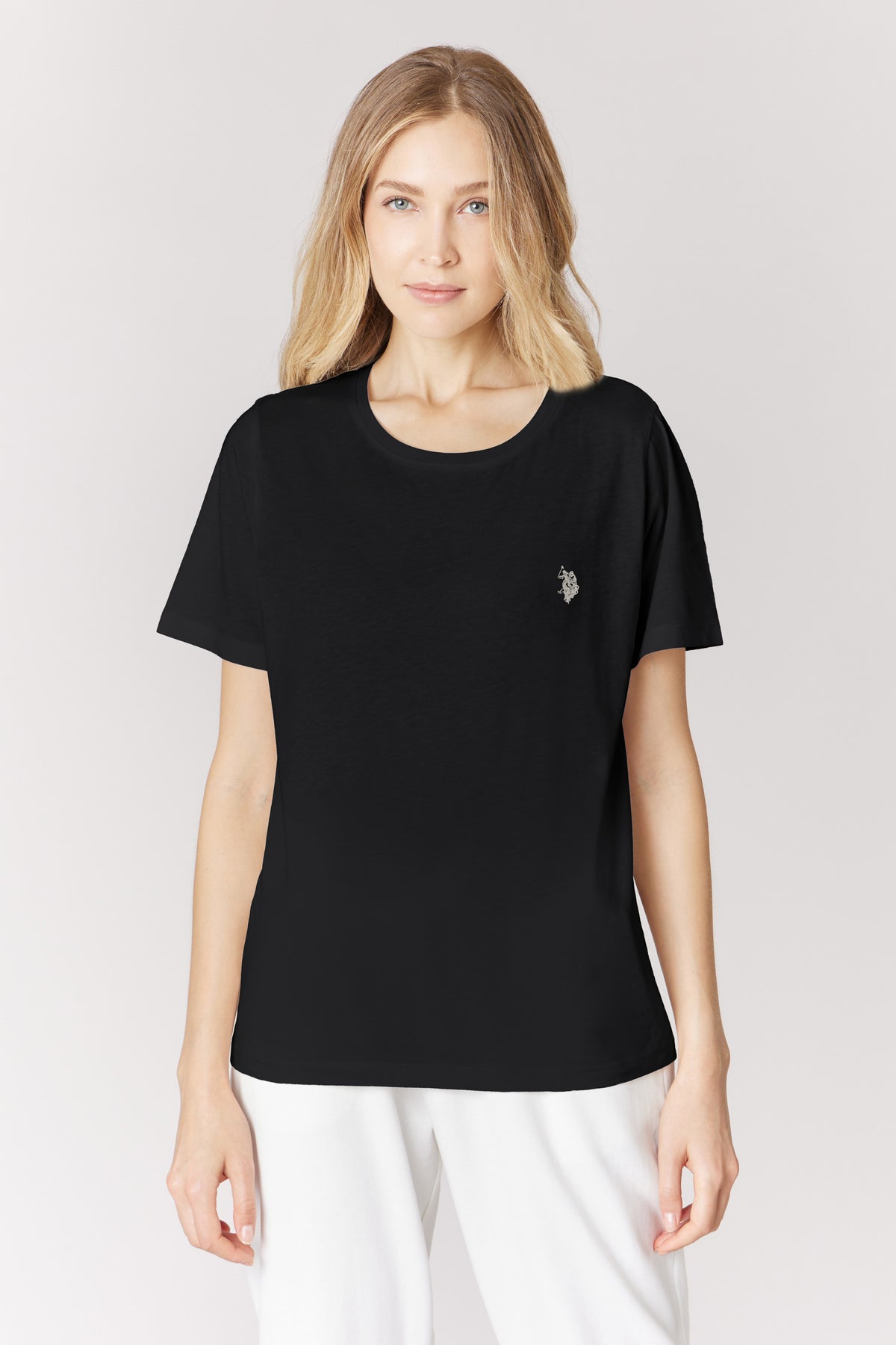 T-shirt donna in misto cotone con logo Double Horsemen